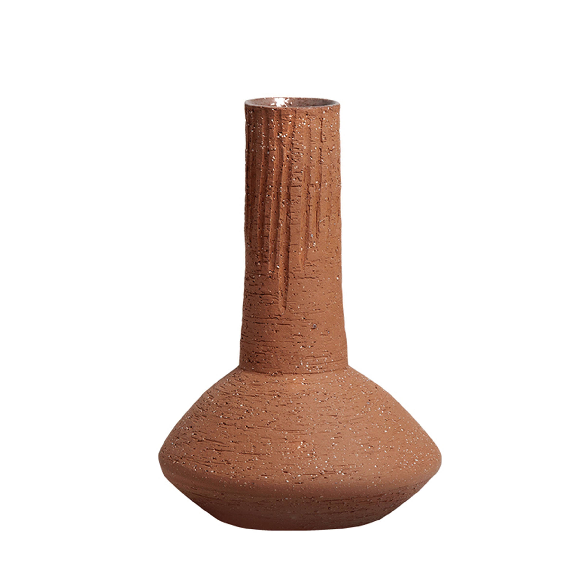 Long Neck Coarse Pottery Bottle-A FF-D23080A - Vases - ebarza Furniture UAE | Shop Modern Furniture in Abu Dhabi & Dubai - مفروشات ايبازرا في الامارات | تسوق اثاث عصري وديكورات مميزة في دبي وابوظبي
