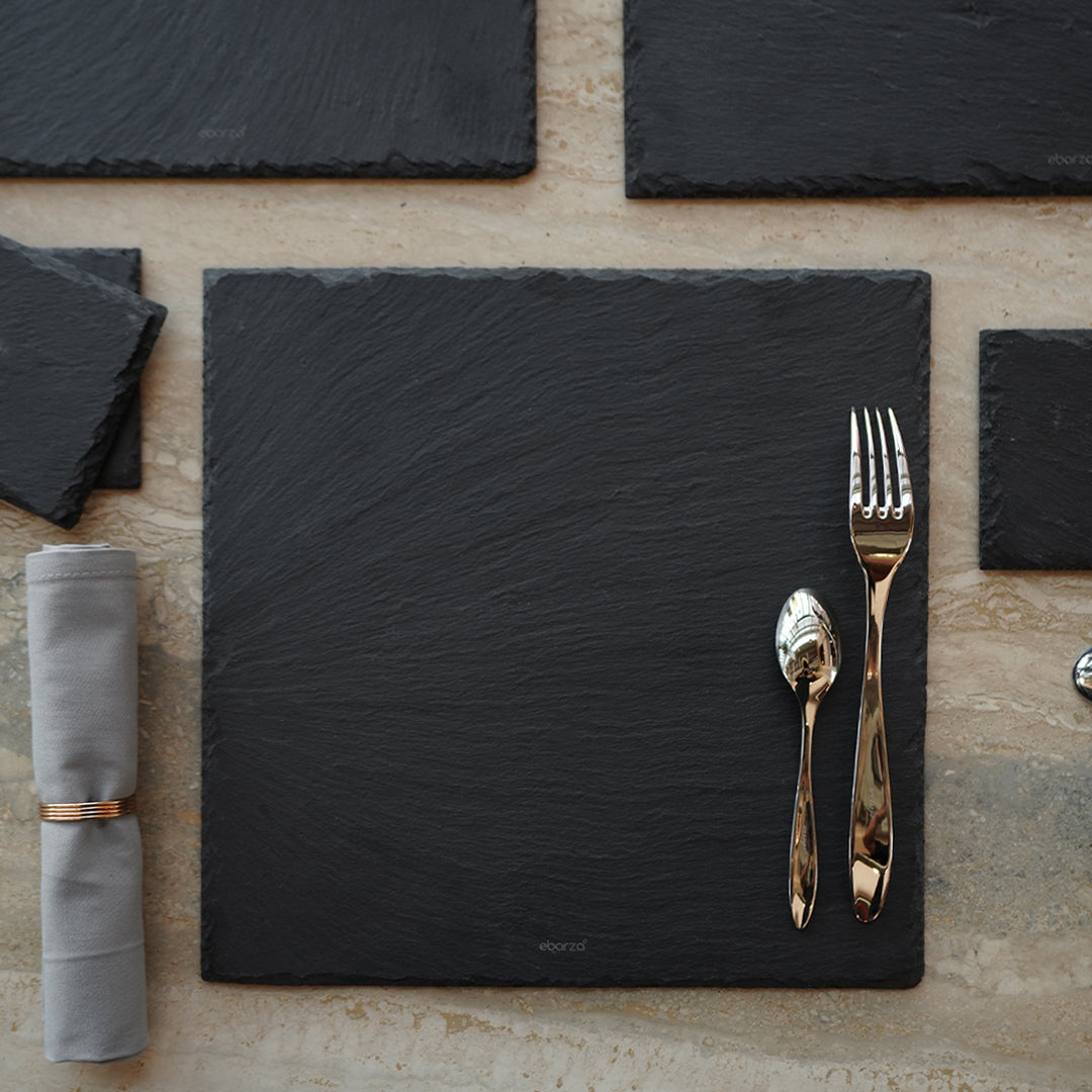 Slate Serving Board Rough Chipped Edges 30x30cm - CKPL3030B - Trays - ebarza Furniture UAE | Shop Modern Furniture in Abu Dhabi & Dubai - مفروشات ايبازرا في الامارات | تسوق اثاث عصري وديكورات مميزة في دبي وابوظبي