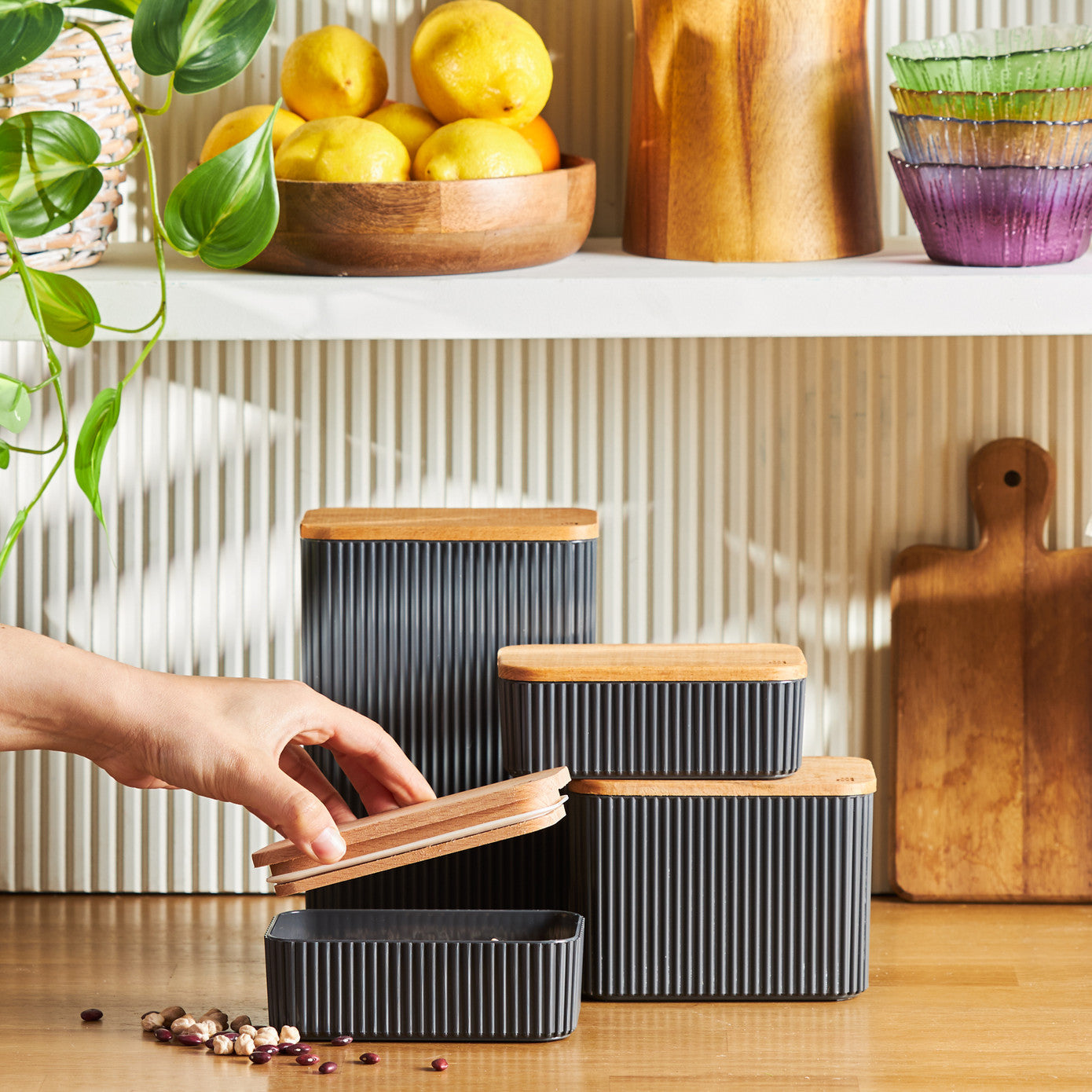 Karaca Massimo 4-Piece Storage Box Set Anthracite 153.09.01.0576 - Spice Sets - ebarza Furniture UAE | Shop Modern Furniture in Abu Dhabi & Dubai - مفروشات ايبازرا في الامارات | تسوق اثاث عصري وديكورات مميزة في دبي وابوظبي