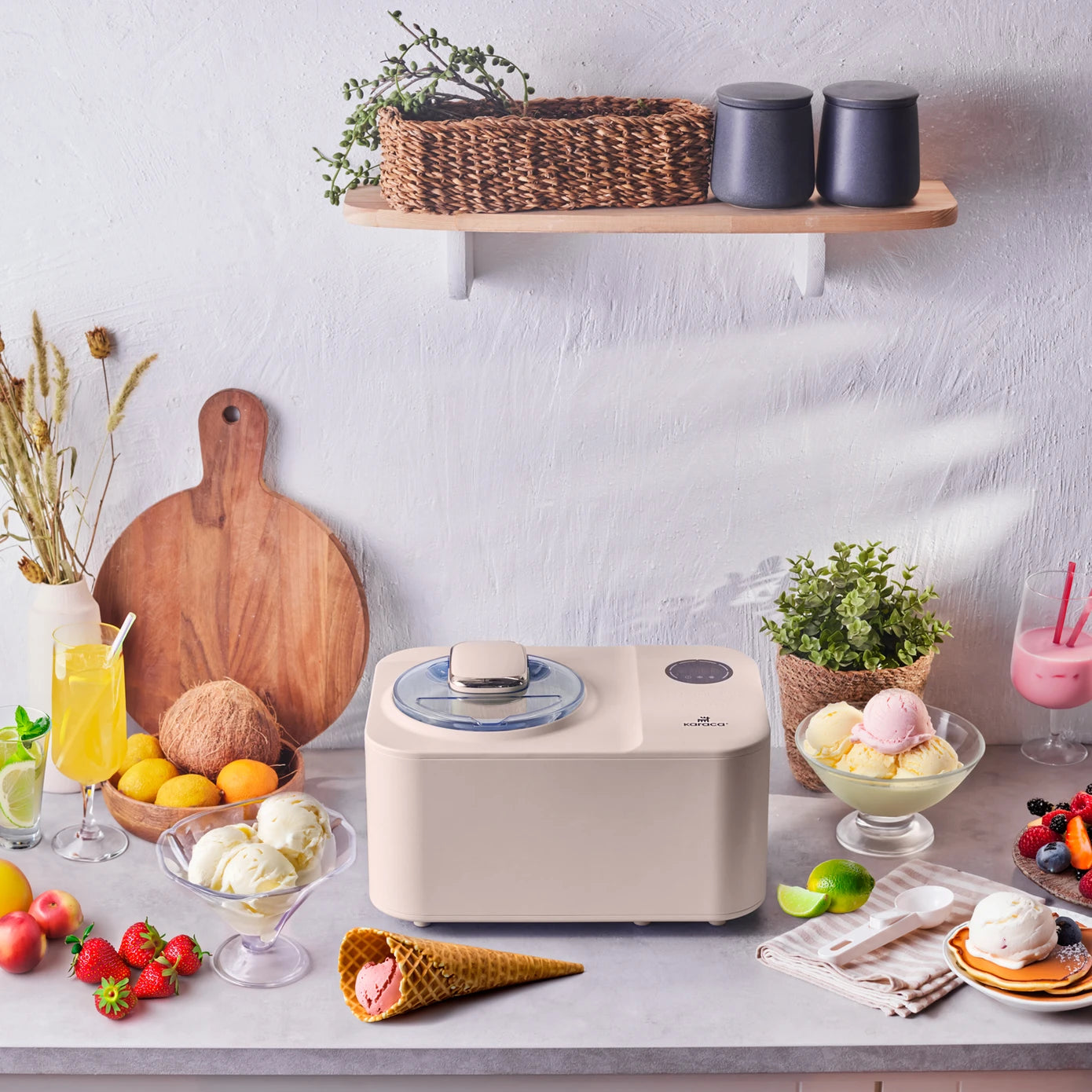 Karaca 2 in 1 Automatic Ice Cream Maker Machine with Mixer and Freezer Vanilla 153.09.01.0964 - Kitchen Appliances - ebarza Furniture UAE | Shop Modern Furniture in Abu Dhabi & Dubai - مفروشات ايبازرا في الامارات | تسوق اثاث عصري وديكورات مميزة في دبي وابوظبي