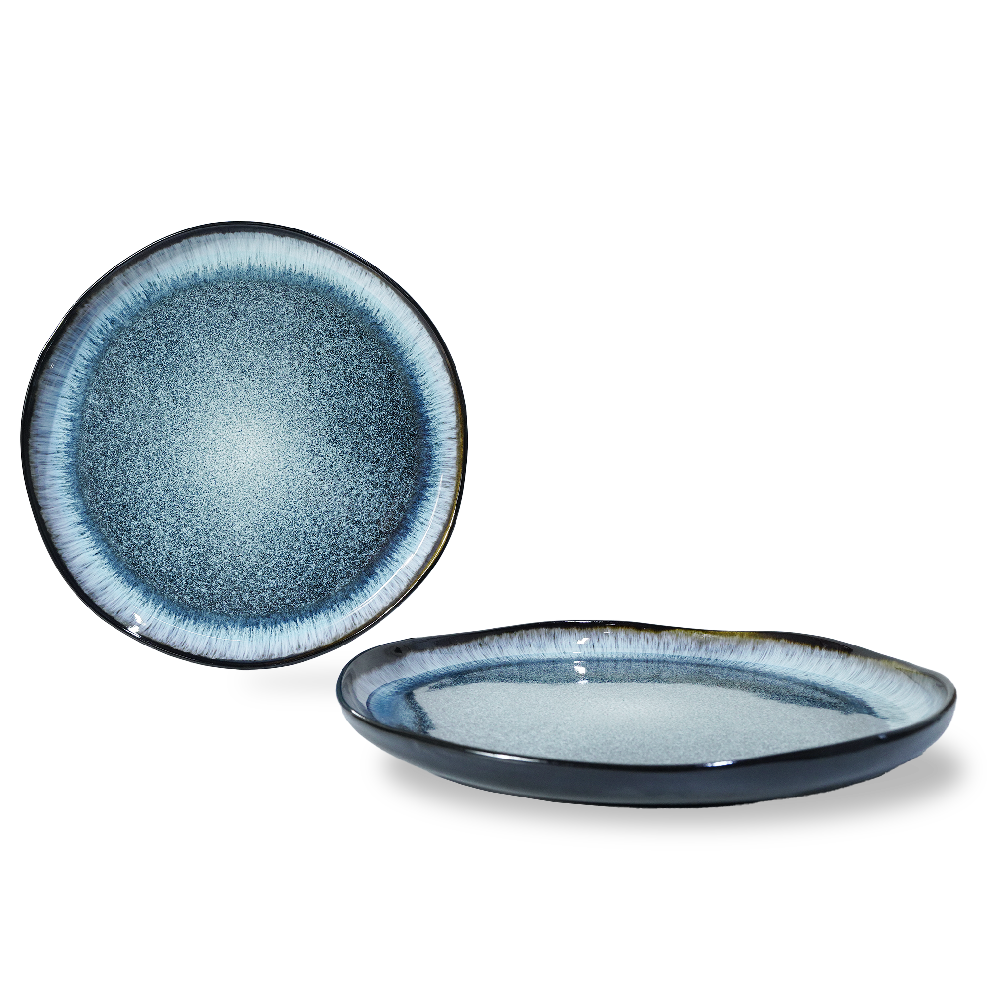 Blue Wave Salad Plate Black and Blue HZ3093 - Plates - ebarza Furniture UAE | Shop Modern Furniture in Abu Dhabi & Dubai - مفروشات ايبازرا في الامارات | تسوق اثاث عصري وديكورات مميزة في دبي وابوظبي