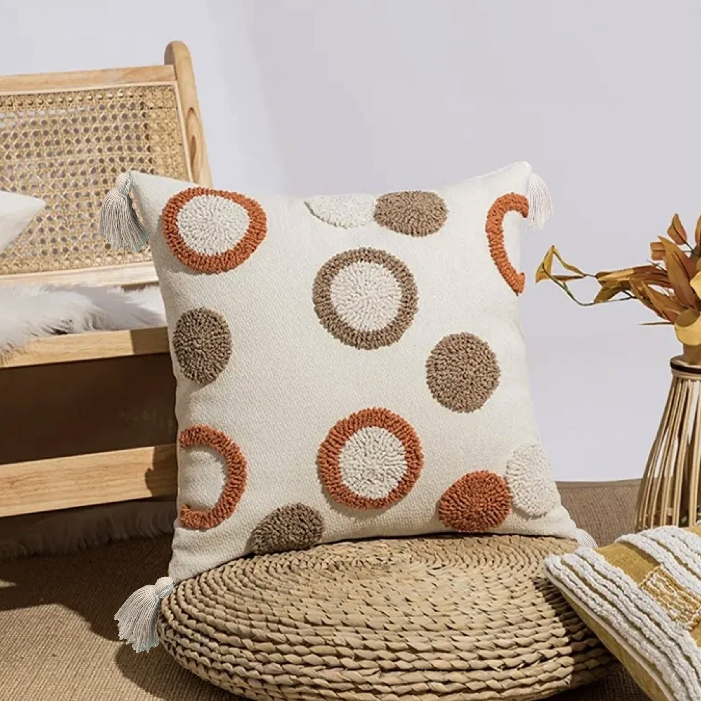 45x45 cm Dot Tufted Cotton Cushion KD2390 - Grey&white - Cushions - ebarza Furniture UAE | Shop Modern Furniture in Abu Dhabi & Dubai - مفروشات ايبازرا في الامارات | تسوق اثاث عصري وديكورات مميزة في دبي وابوظبي