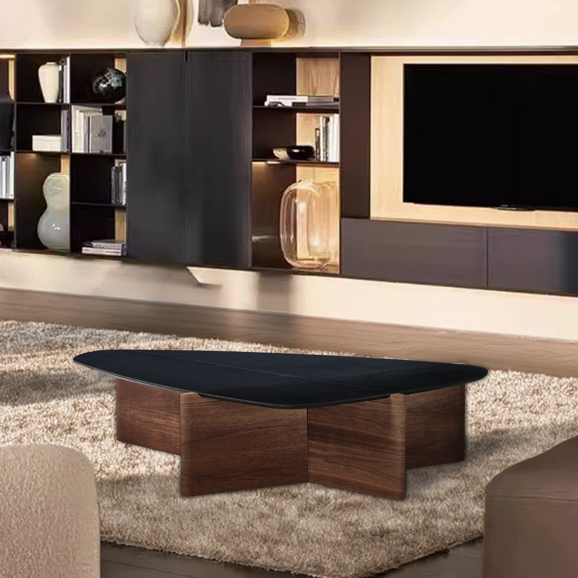 Seina Saddle Leather Top Coffee Table LT055M - Coffee tables - ebarza Furniture UAE | Shop Modern Furniture in Abu Dhabi & Dubai - مفروشات ايبازرا في الامارات | تسوق اثاث عصري وديكورات مميزة في دبي وابوظبي