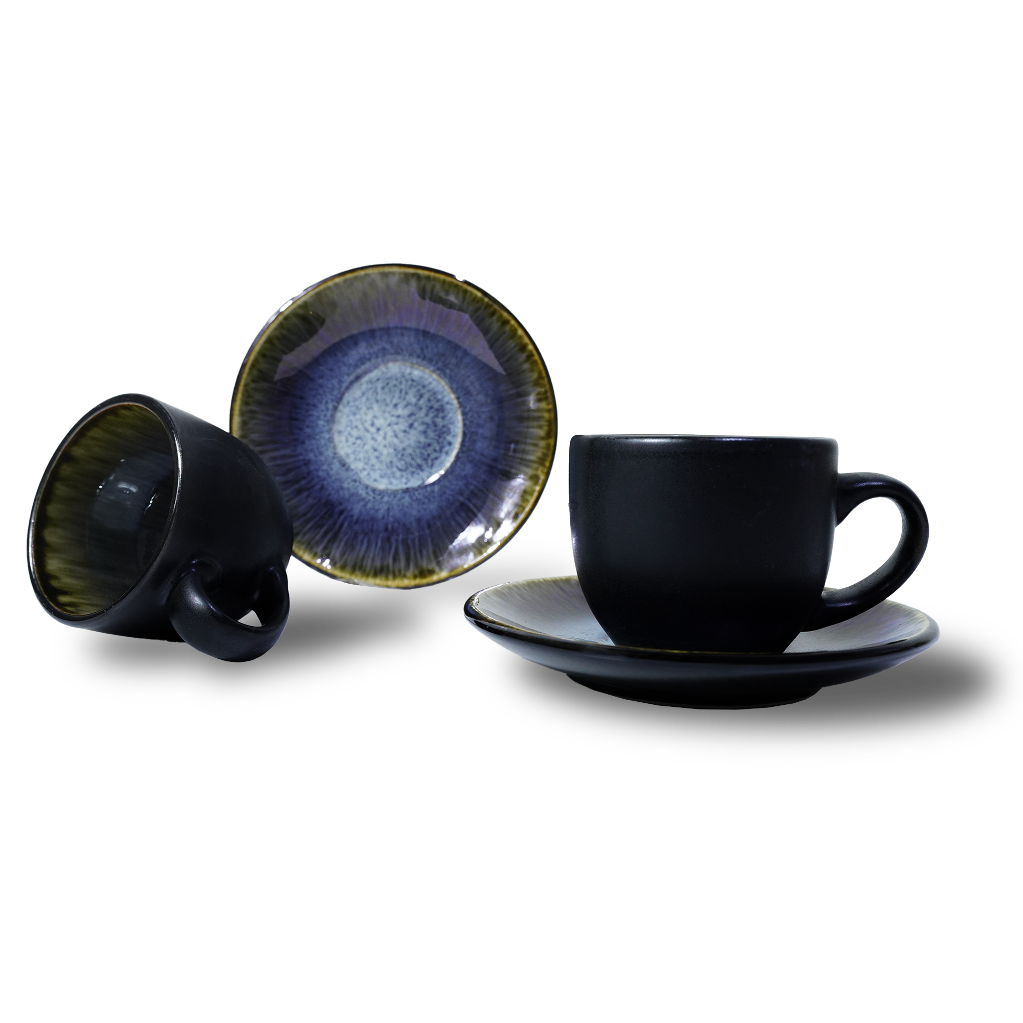 Blue wave Cups/Saucer Black and Blue HZ4333/32 - cups - ebarza Furniture UAE | Shop Modern Furniture in Abu Dhabi & Dubai - مفروشات ايبازرا في الامارات | تسوق اثاث عصري وديكورات مميزة في دبي وابوظبي