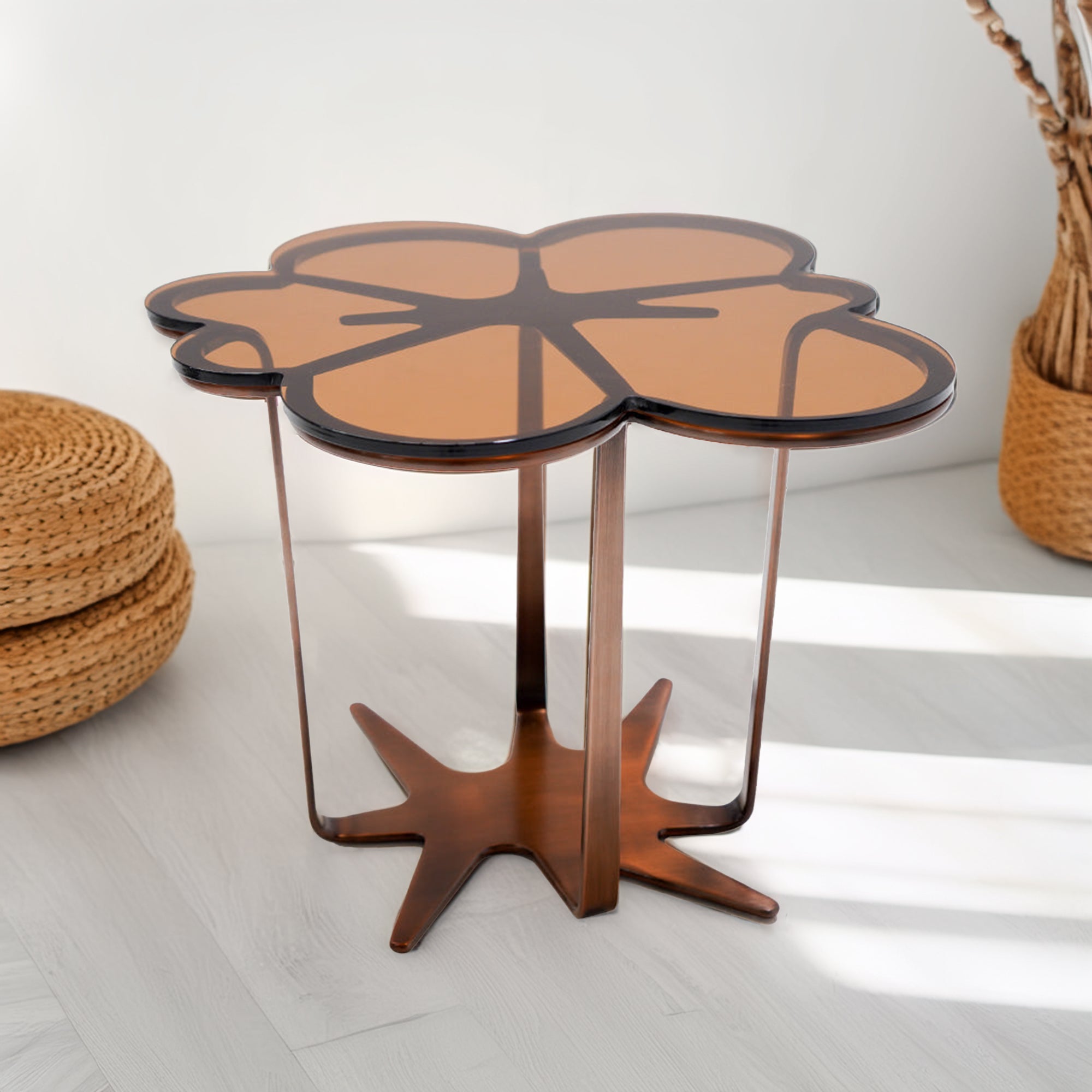 Glowing Blossom Glass Top Side Table ST760 - Side Tables - ebarza Furniture UAE | Shop Modern Furniture in Abu Dhabi & Dubai - مفروشات ايبازرا في الامارات | تسوق اثاث عصري وديكورات مميزة في دبي وابوظبي