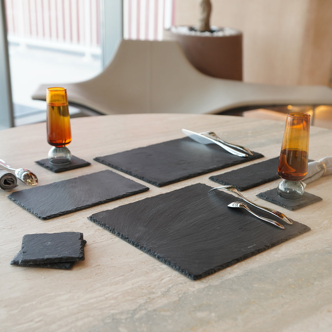 Set of 4 Slate Coasters Rough Chipped Edges 10cm - CKCA1010B - Coasters - ebarza Furniture UAE | Shop Modern Furniture in Abu Dhabi & Dubai - مفروشات ايبازرا في الامارات | تسوق اثاث عصري وديكورات مميزة في دبي وابوظبي