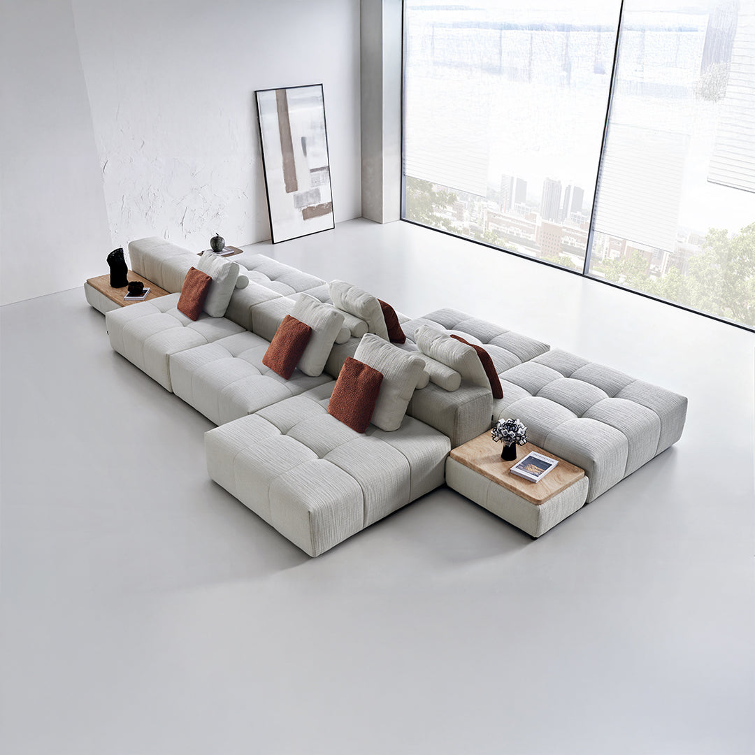 2 SEATER PUZZLE WITH LEATHER HANDRAIL + Side table SF080-1 - Sofas - ebarza Furniture UAE | Shop Modern Furniture in Abu Dhabi & Dubai - مفروشات ايبازرا في الامارات | تسوق اثاث عصري وديكورات مميزة في دبي وابوظبي