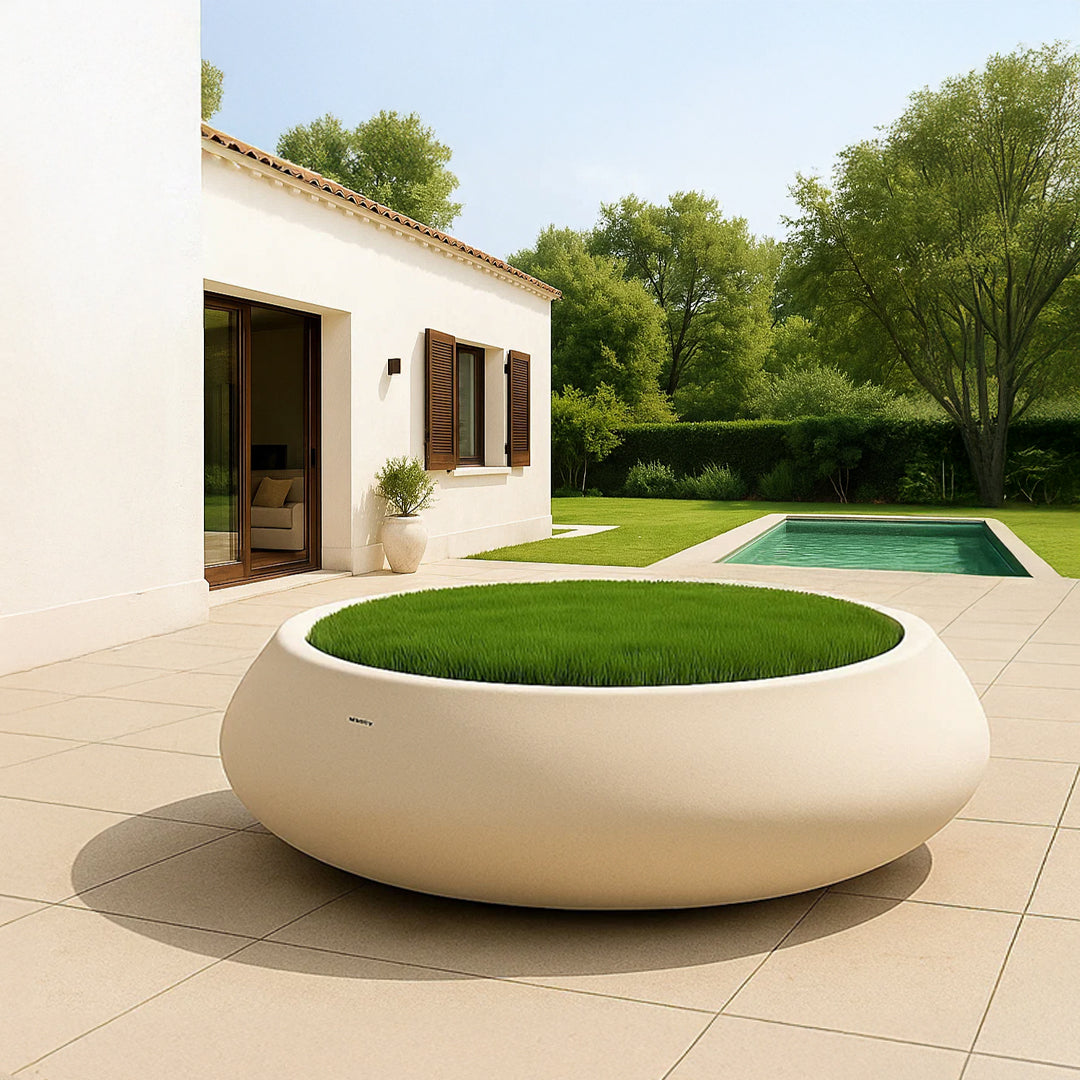 Indoor/Outdoor Beige Plant Pot D200cm XK-0001B-Beige - Planter Boxes - ebarza Furniture UAE | Shop Modern Furniture in Abu Dhabi & Dubai - مفروشات ايبازرا في الامارات | تسوق اثاث عصري وديكورات مميزة في دبي وابوظبي