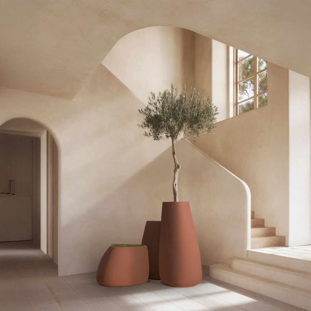 Set Of 3 Outdoor/Indoor Fiberglass Concrete Planter Box Xk-8177A+B+C - Clay Color - Planter Boxes - ebarza Furniture UAE | Shop Modern Furniture in Abu Dhabi & Dubai - مفروشات ايبازرا في الامارات | تسوق اثاث عصري وديكورات مميزة في دبي وابوظبي