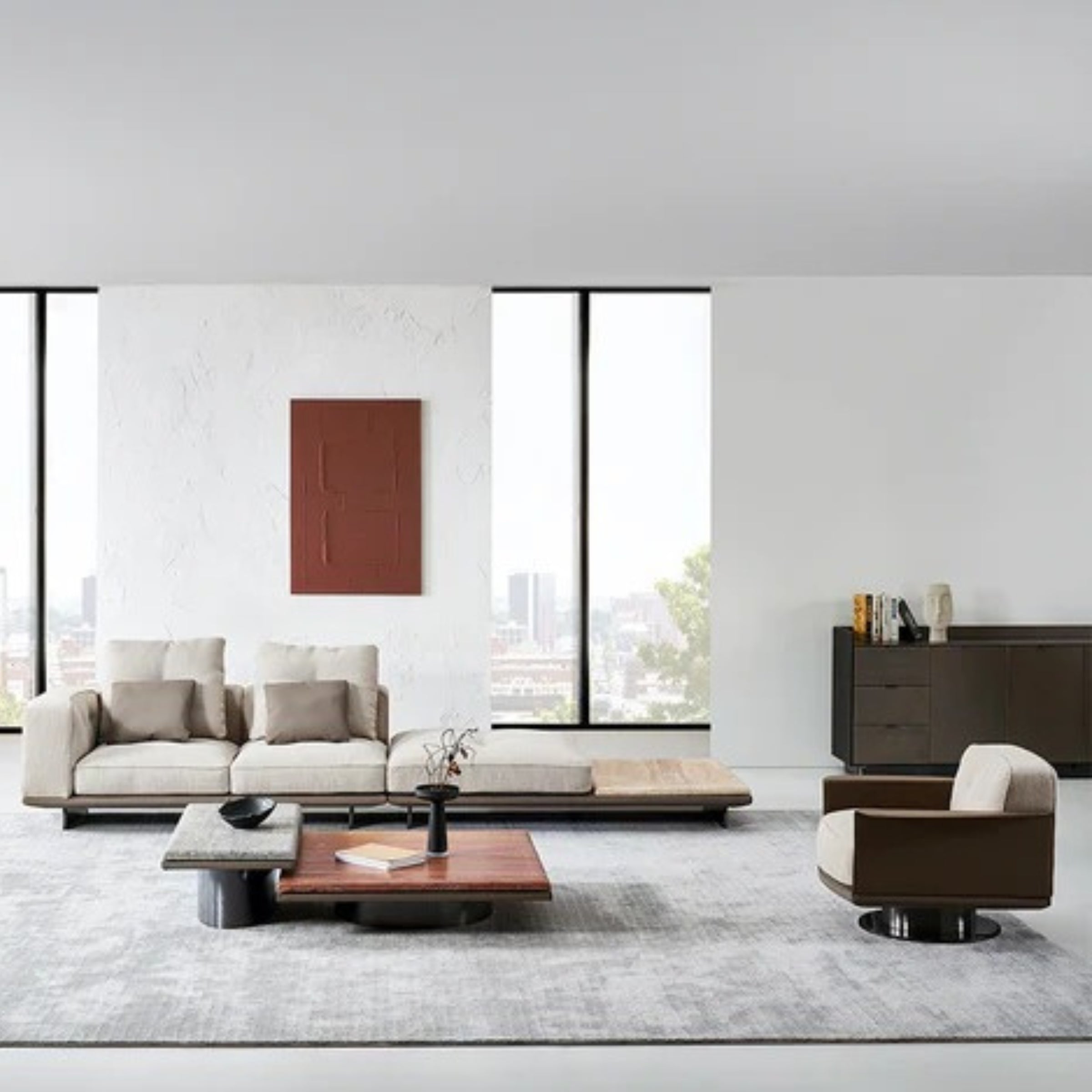 Avenor 3 Seater Sofa with Side Table Flip - SF091-3SF - Sofas - ebarza Furniture UAE | Shop Modern Furniture in Abu Dhabi & Dubai - مفروشات ايبازرا في الامارات | تسوق اثاث عصري وديكورات مميزة في دبي وابوظبي