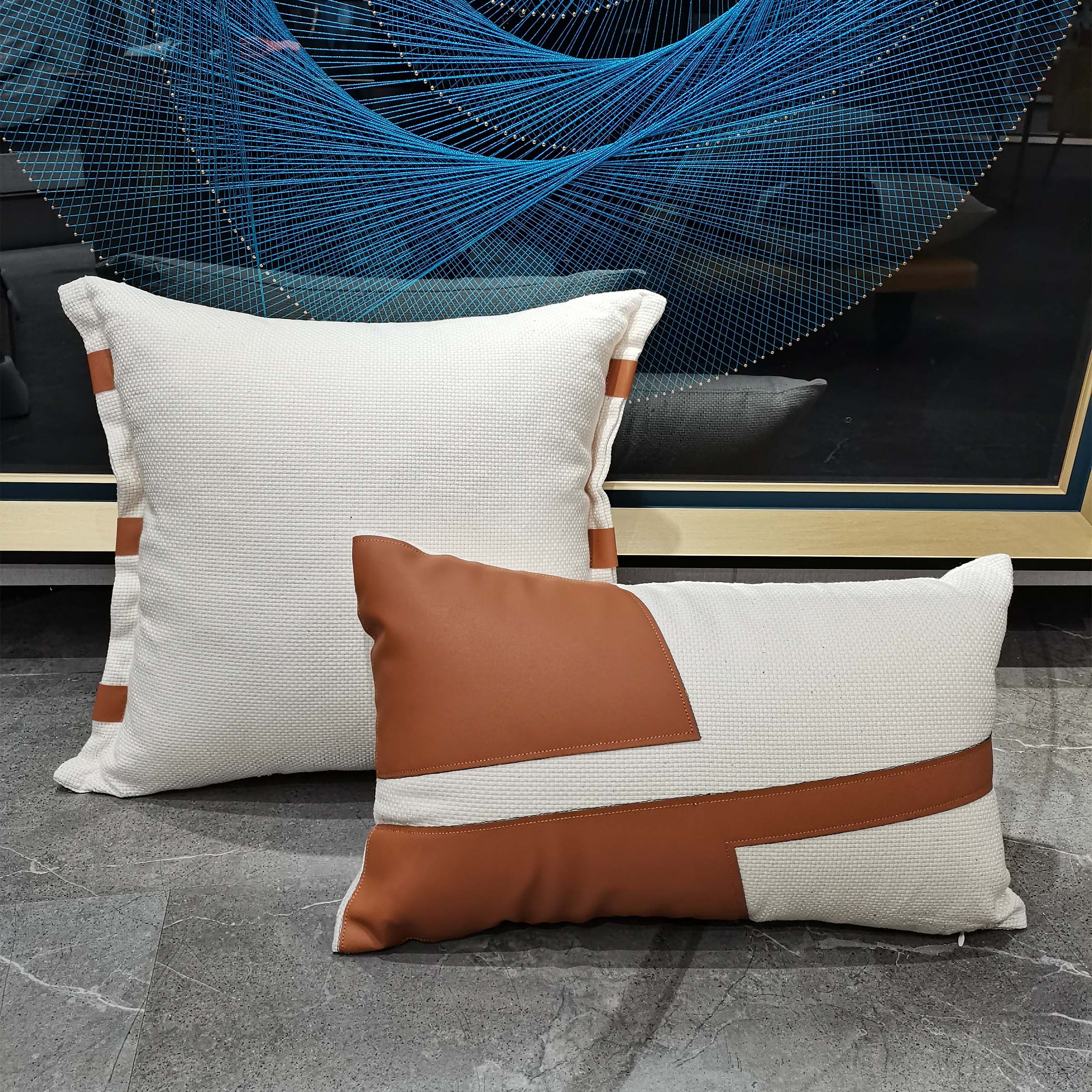 30x50cm Orange and White Leather Waist pillow YZ2356-Orange - Cushions - ebarza Furniture UAE | Shop Modern Furniture in Abu Dhabi & Dubai - مفروشات ايبازرا في الامارات | تسوق اثاث عصري وديكورات مميزة في دبي وابوظبي