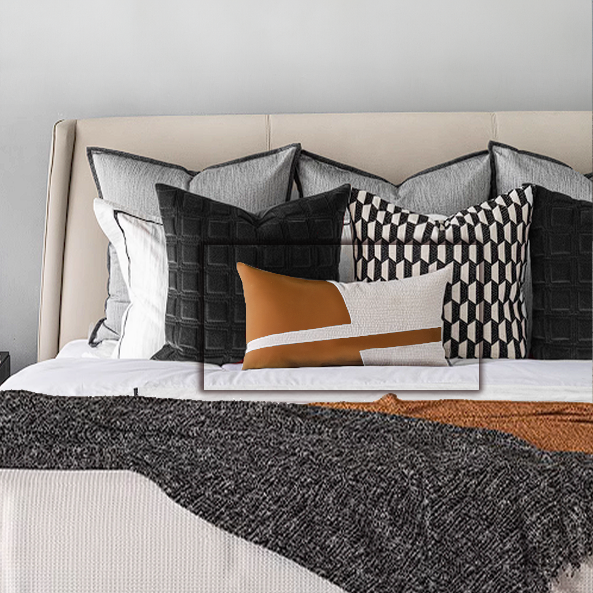 30x50cm Orange and White Leather Waist pillow YZ2356-Orange - Cushions - ebarza Furniture UAE | Shop Modern Furniture in Abu Dhabi & Dubai - مفروشات ايبازرا في الامارات | تسوق اثاث عصري وديكورات مميزة في دبي وابوظبي