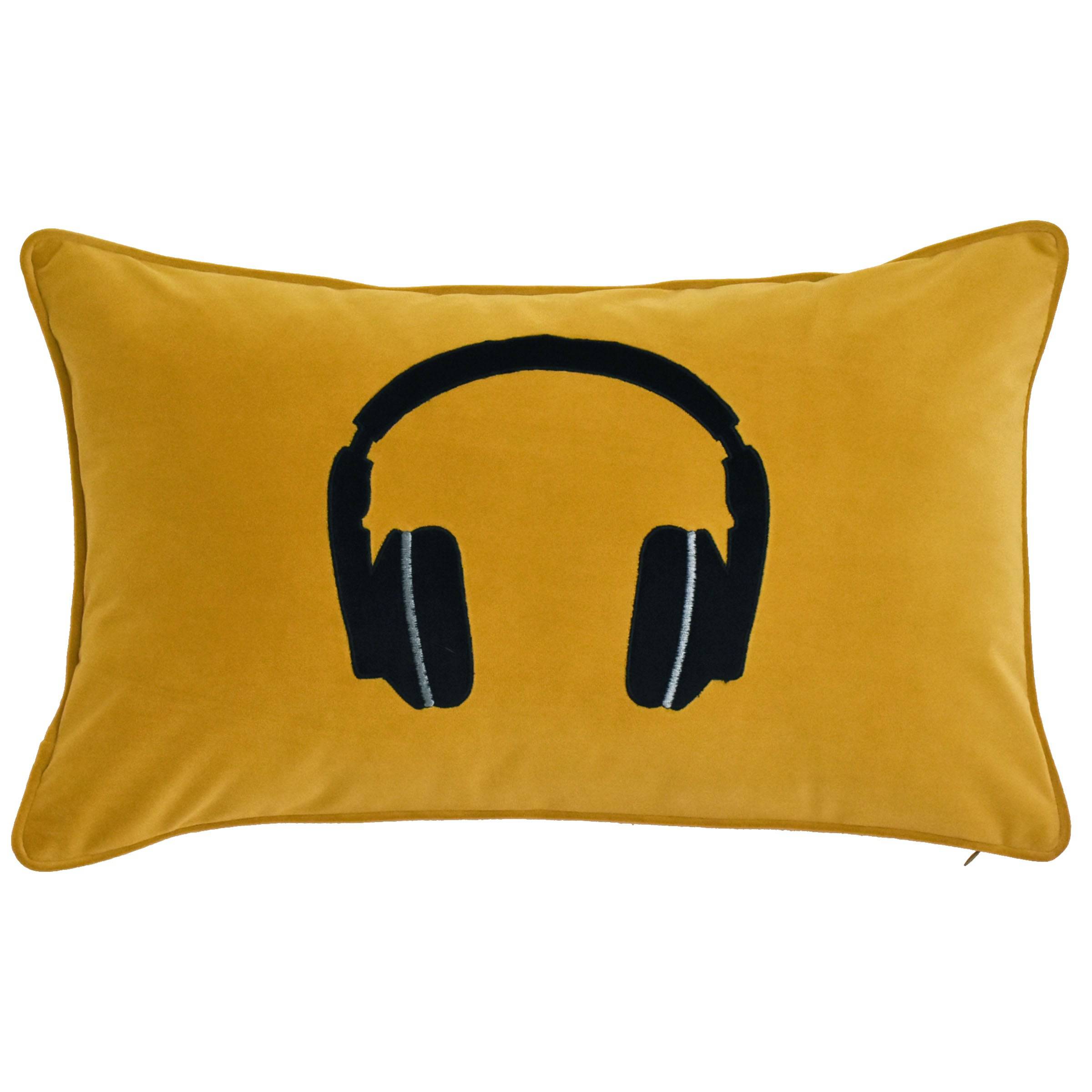 30X55 Cm Headphone Embroidered Throw Cushion Ecc-029 - Cushions - ebarza Furniture UAE | Shop Modern Furniture in Abu Dhabi & Dubai - مفروشات ايبازرا في الامارات | تسوق اثاث عصري وديكورات مميزة في دبي وابوظبي