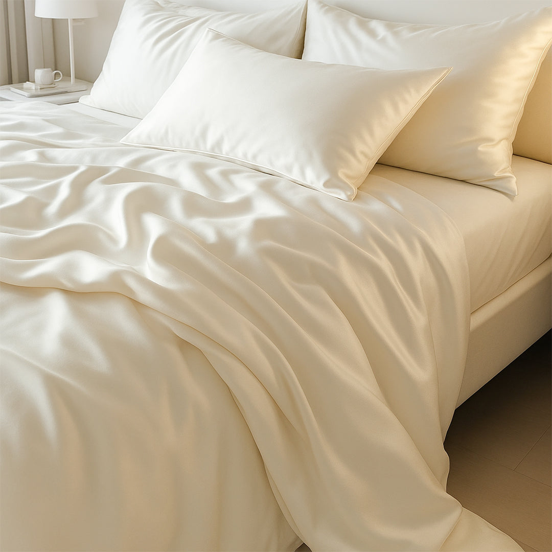 245x260 Ivory Double Bed Sheet - 16mm Silk SRK-1/p - Bedding - ebarza Furniture UAE | Shop Modern Furniture in Abu Dhabi & Dubai - مفروشات ايبازرا في الامارات | تسوق اثاث عصري وديكورات مميزة في دبي وابوظبي