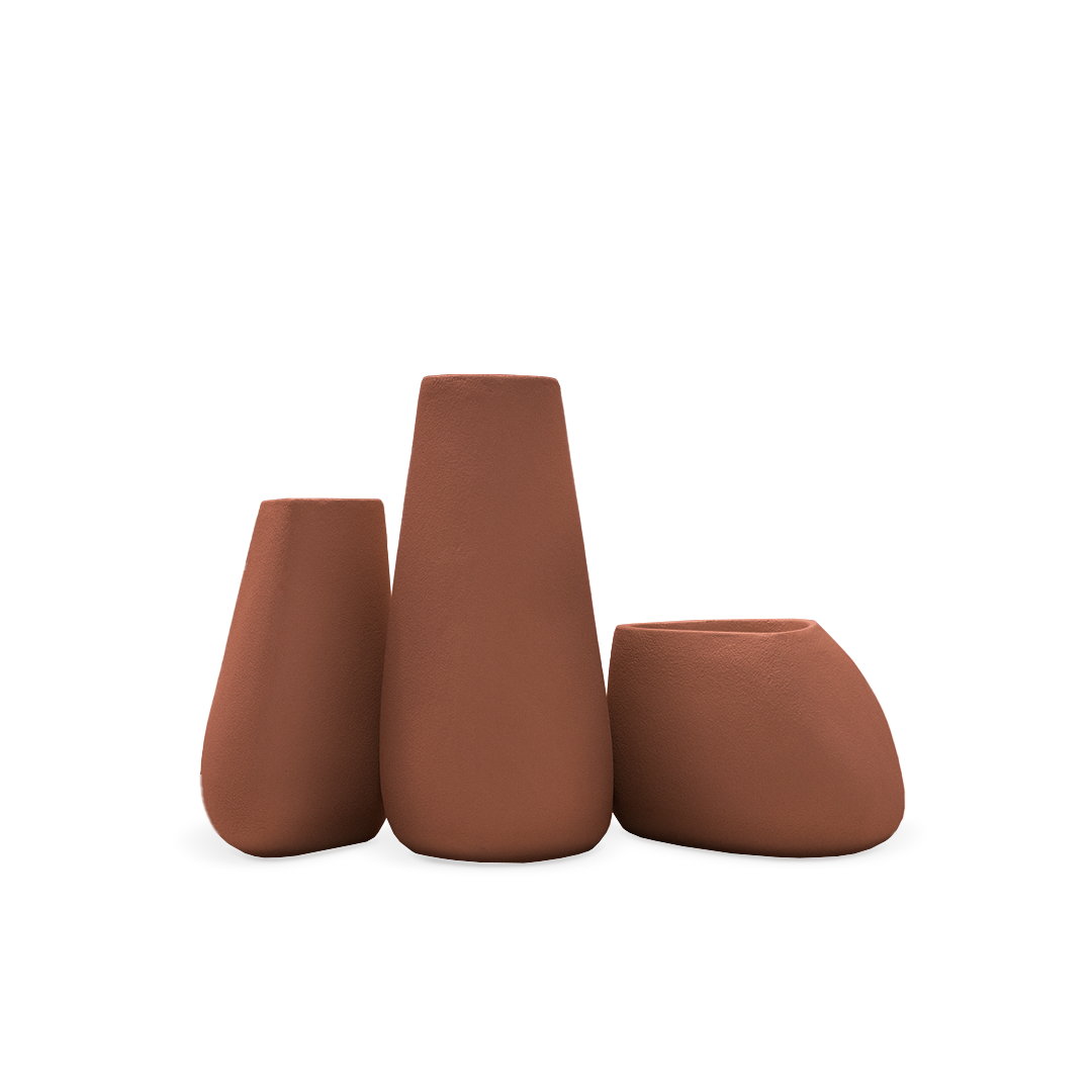 Set Of 3 Outdoor/Indoor Fiberglass Concrete Planter Box Xk-8177A+B+C - Clay Color - Planter Boxes - ebarza Furniture UAE | Shop Modern Furniture in Abu Dhabi & Dubai - مفروشات ايبازرا في الامارات | تسوق اثاث عصري وديكورات مميزة في دبي وابوظبي