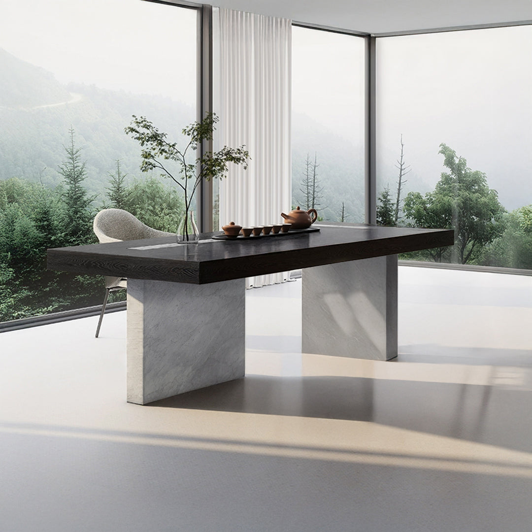 Dark Emperador Rectangular Dining Table JK-W009 - Dining Tables - ebarza Furniture UAE | Shop Modern Furniture in Abu Dhabi & Dubai - مفروشات ايبازرا في الامارات | تسوق اثاث عصري وديكورات مميزة في دبي وابوظبي