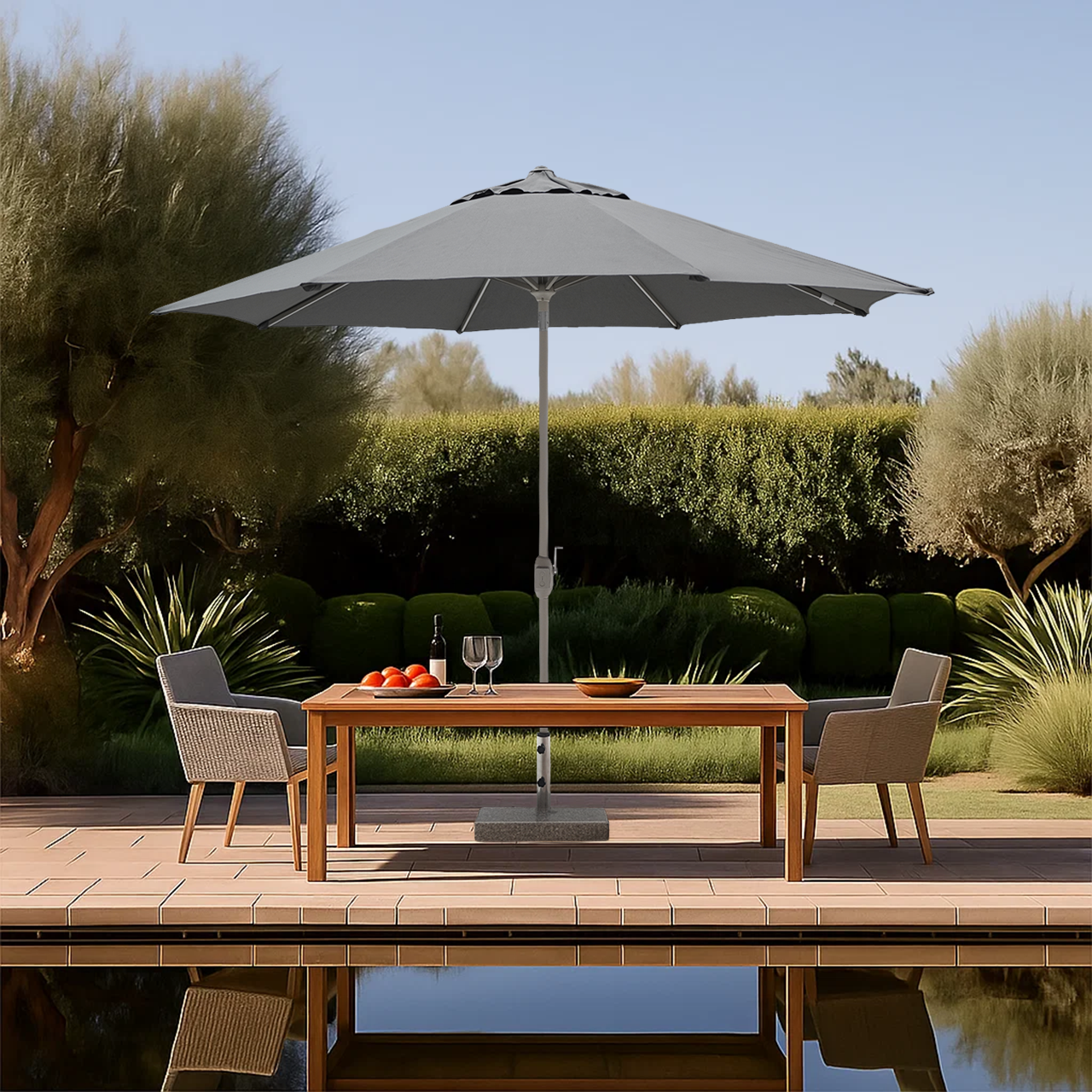 Celestial Center Pole Umbrella With Crank with Umbrella Base With Wheels DC-LUP-206 / DC-BC-230 - Outdoor Umbrellas - ebarza Furniture UAE | Shop Modern Furniture in Abu Dhabi & Dubai - مفروشات ايبازرا في الامارات | تسوق اثاث عصري وديكورات مميزة في دبي وابوظبي