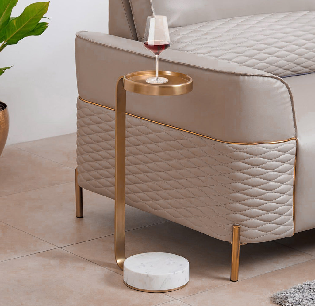 Travertine and Gold metal in Copper Side Table BP4916-TRA - Side Tables - ebarza Furniture UAE | Shop Modern Furniture in Abu Dhabi & Dubai - مفروشات ايبازرا في الامارات | تسوق اثاث عصري وديكورات مميزة في دبي وابوظبي