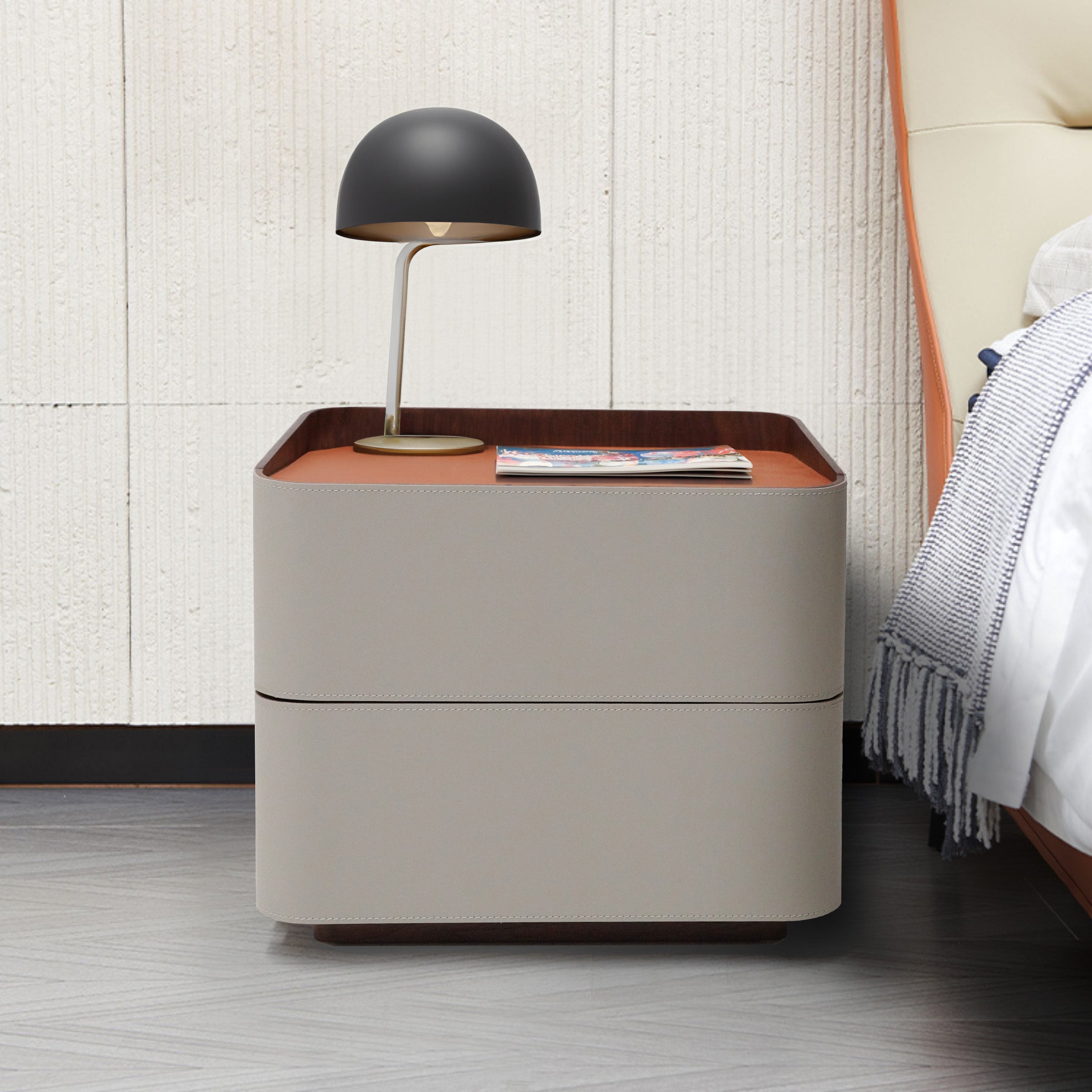 Pre-order 90 Days Delivery Urban Retreat Saddle Leather Bedside Table NS-017 - Bedside Tables - ebarza Furniture UAE | Shop Modern Furniture in Abu Dhabi & Dubai - مفروشات ايبازرا في الامارات | تسوق اثاث عصري وديكورات مميزة في دبي وابوظبي