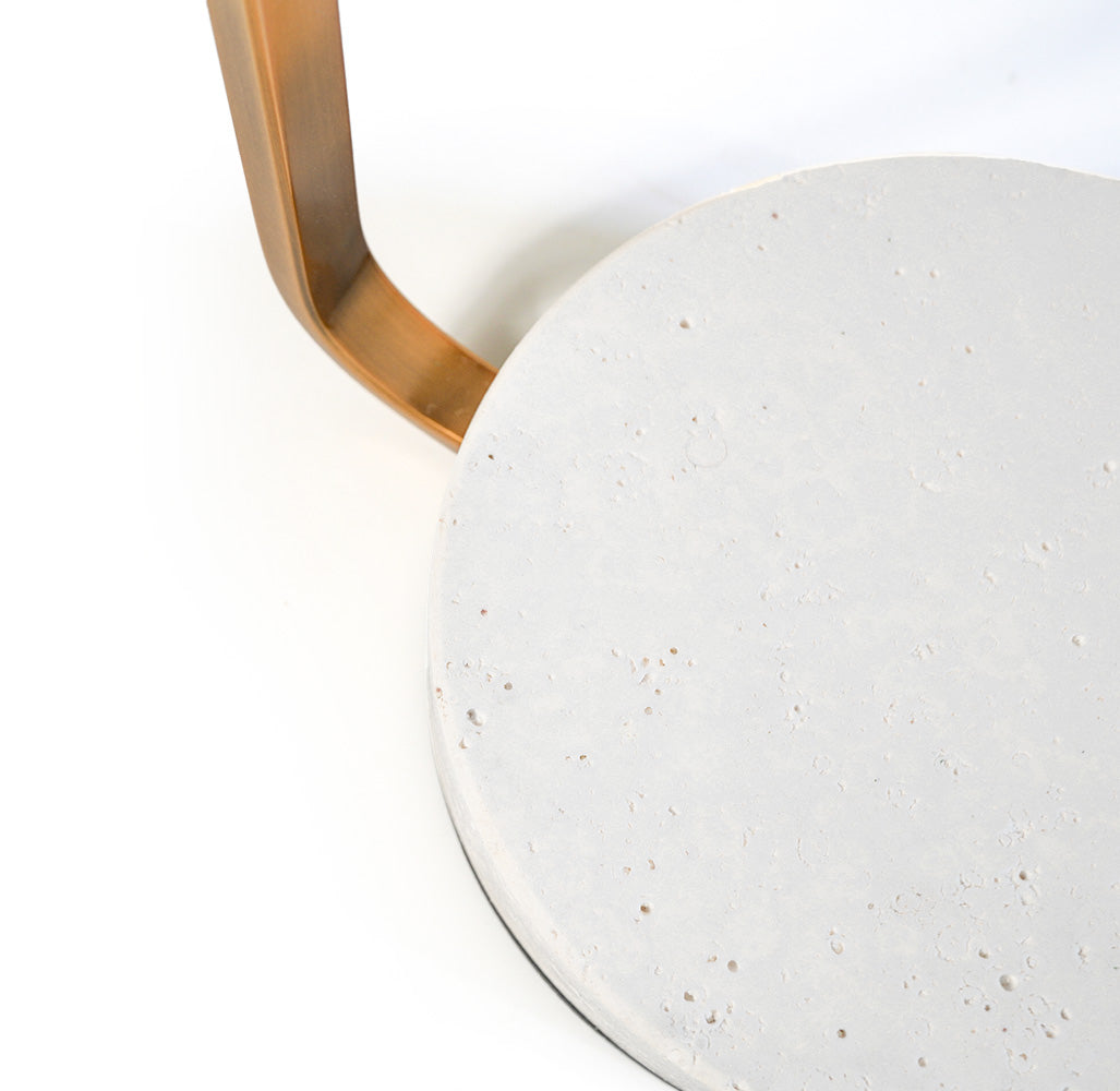 Travertine and Gold metal in Copper Side Table BP4916-TRA - Side Tables - ebarza Furniture UAE | Shop Modern Furniture in Abu Dhabi & Dubai - مفروشات ايبازرا في الامارات | تسوق اثاث عصري وديكورات مميزة في دبي وابوظبي