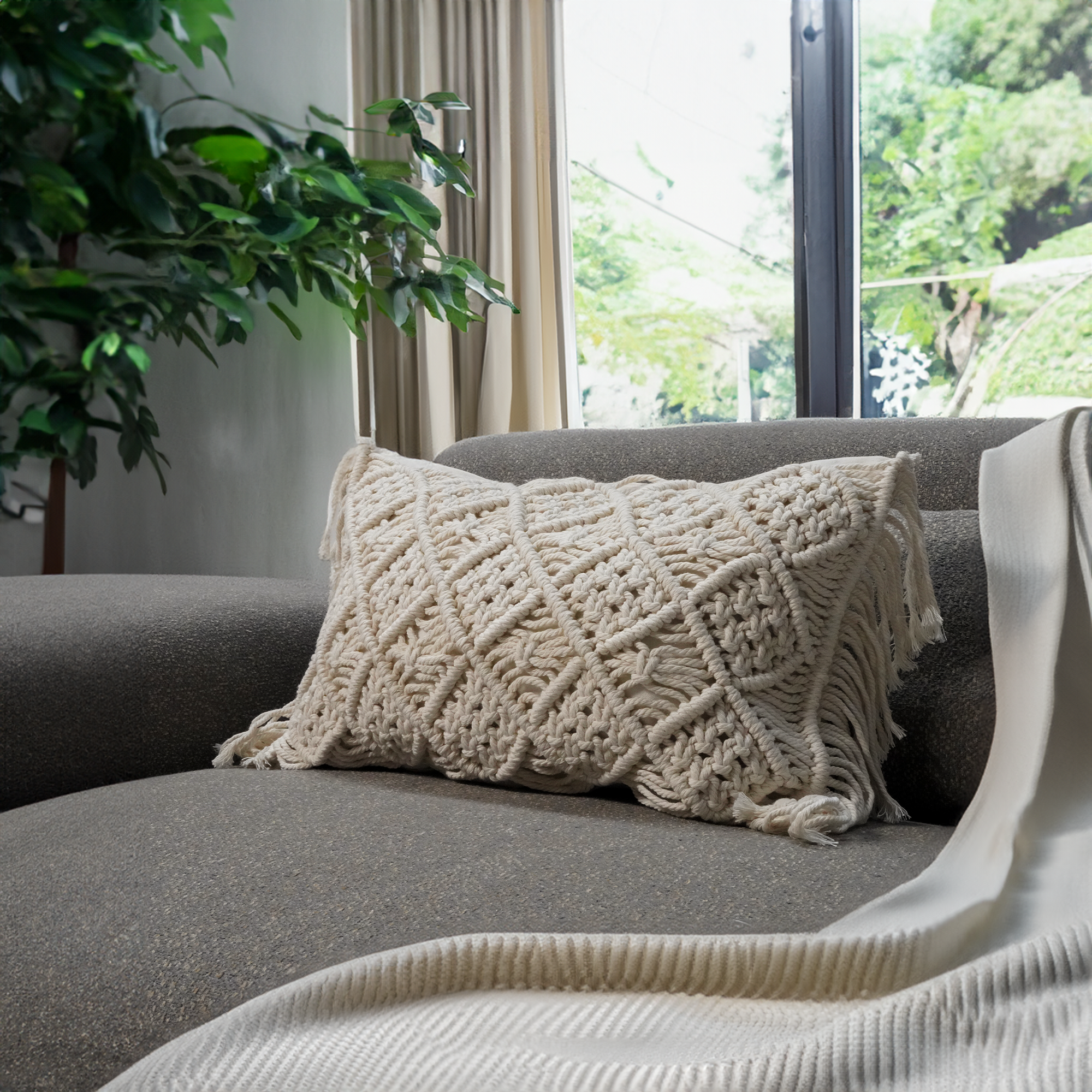 30x50 cm Rope Waist Pillow YZ2327 - Cushions - ebarza Furniture UAE | Shop Modern Furniture in Abu Dhabi & Dubai - مفروشات ايبازرا في الامارات | تسوق اثاث عصري وديكورات مميزة في دبي وابوظبي