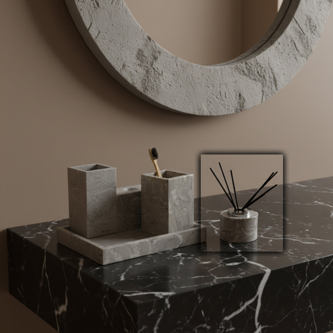 Bawang Flower Marble Circular Incense Dispenser (Silver Accessories) KXP892B - Stick Diffusers - ebarza Furniture UAE | Shop Modern Furniture in Abu Dhabi & Dubai - مفروشات ايبازرا في الامارات | تسوق اثاث عصري وديكورات مميزة في دبي وابوظبي