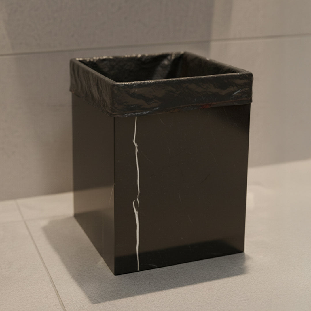 Black And White Marble Garbage Bin SBK890-8 - Bathroom Accessories - ebarza Furniture UAE | Shop Modern Furniture in Abu Dhabi & Dubai - مفروشات ايبازرا في الامارات | تسوق اثاث عصري وديكورات مميزة في دبي وابوظبي