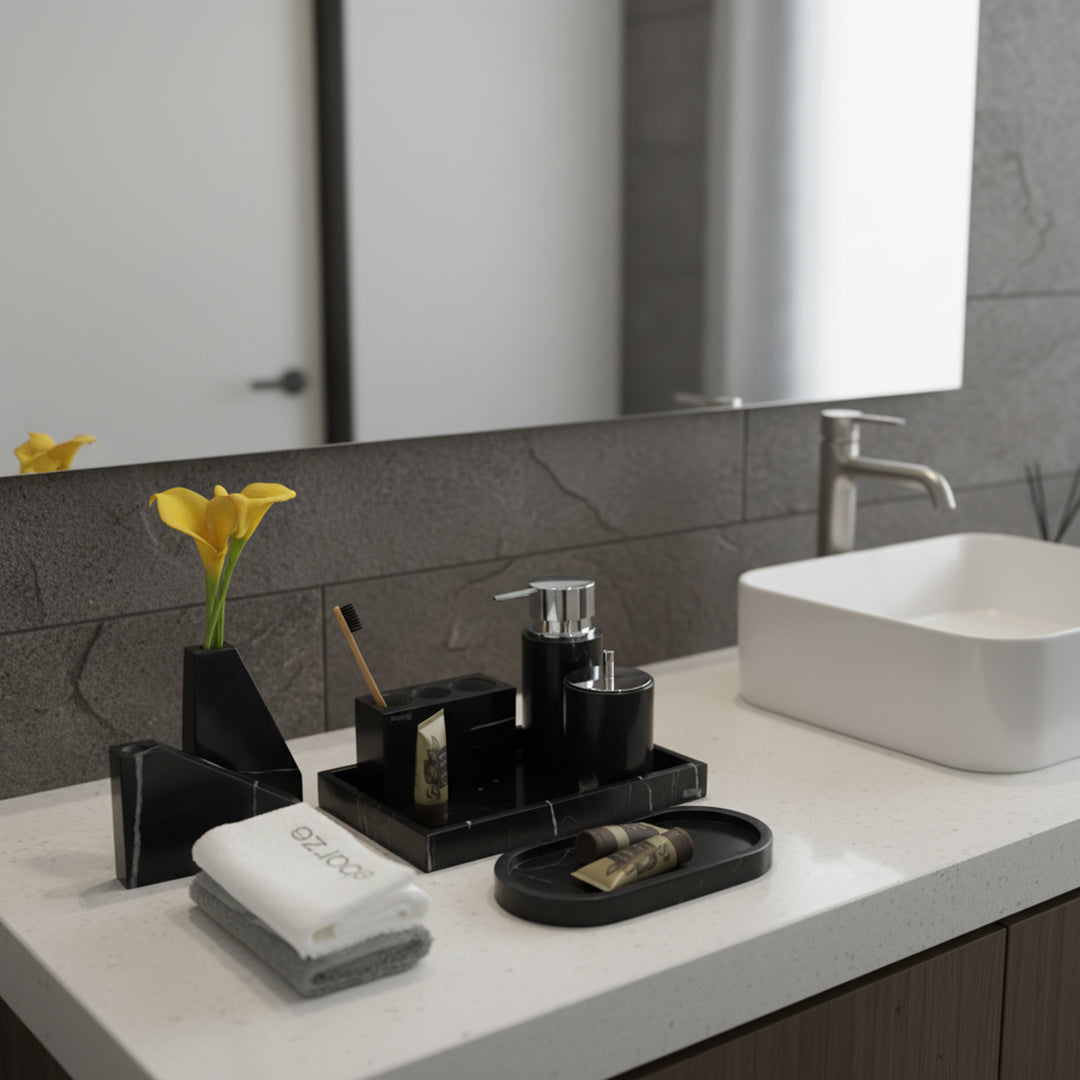 Marquina Black And White Root Marble Trapezoidal Flower Arrangement Height VSB890 - Vases - ebarza Furniture UAE | Shop Modern Furniture in Abu Dhabi & Dubai - مفروشات ايبازرا في الامارات | تسوق اثاث عصري وديكورات مميزة في دبي وابوظبي