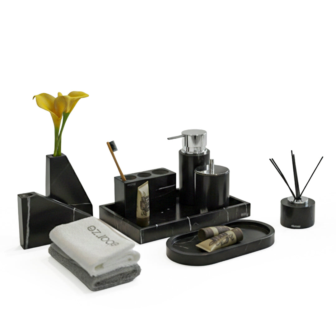 Marquina Black And White Checkered Marble Toothbrush Holder THE890 - Bathroom Accessories - ebarza Furniture UAE | Shop Modern Furniture in Abu Dhabi & Dubai - مفروشات ايبازرا في الامارات | تسوق اثاث عصري وديكورات مميزة في دبي وابوظبي
