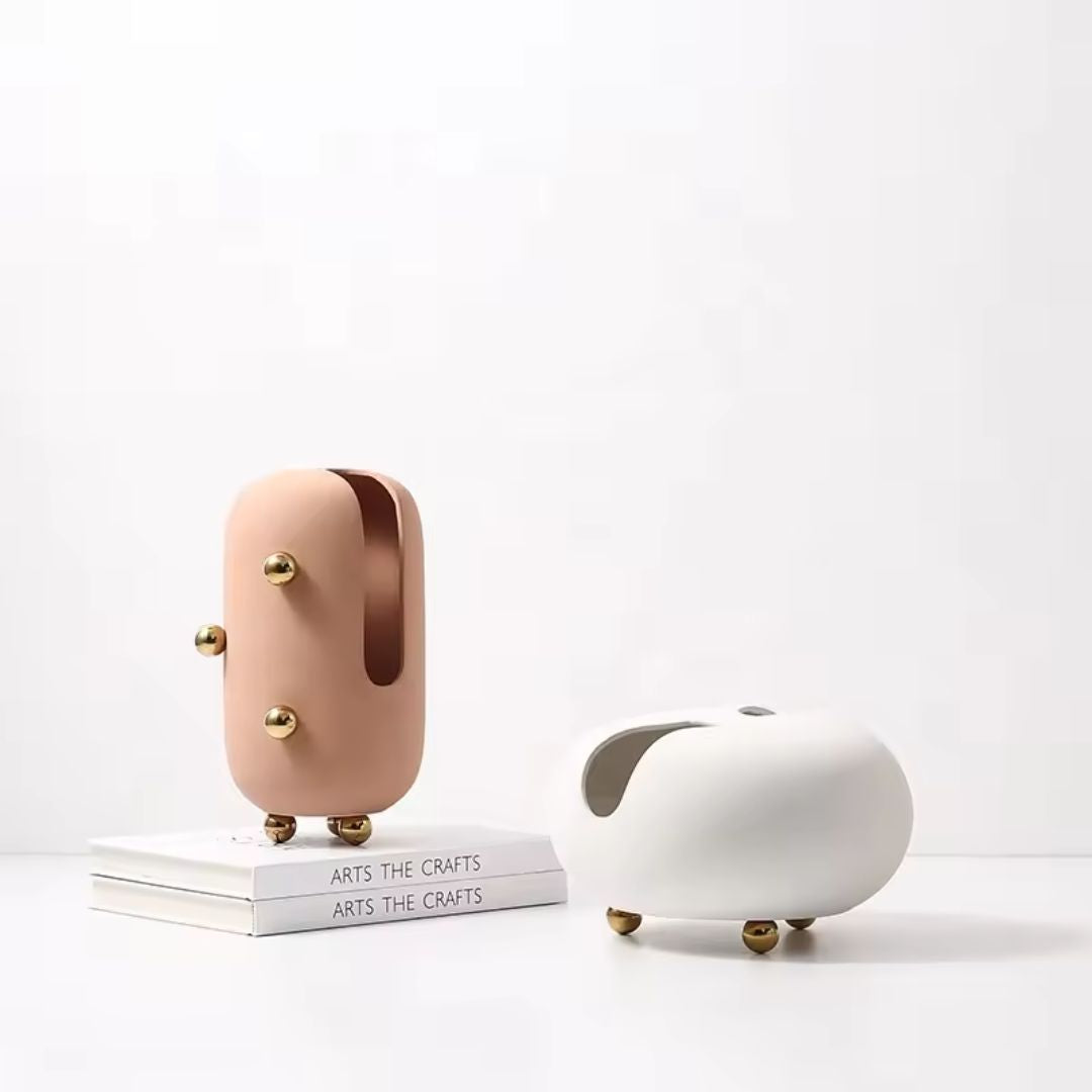 Blush Ceramic Vase With Gold Stainless Steel Detail - Small FD-D22064B - Vases - ebarza Furniture UAE | Shop Modern Furniture in Abu Dhabi & Dubai - مفروشات ايبازرا في الامارات | تسوق اثاث عصري وديكورات مميزة في دبي وابوظبي