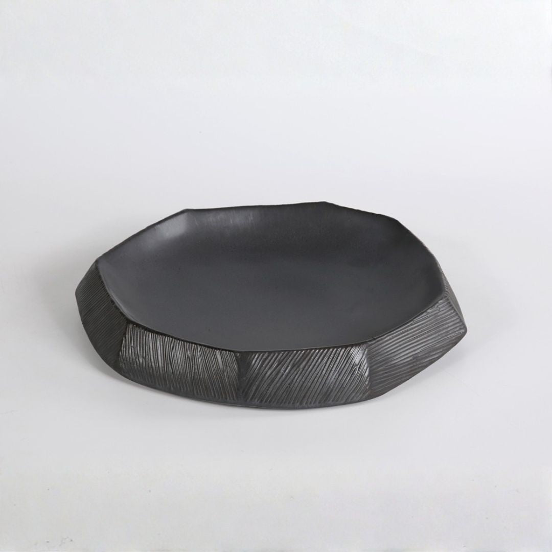 Pre-order 65 Days Delivery Black volcanic Large chizzled platter CB4364-37-R633 - Plates - ebarza Furniture UAE | Shop Modern Furniture in Abu Dhabi & Dubai - مفروشات ايبازرا في الامارات | تسوق اثاث عصري وديكورات مميزة في دبي وابوظبي