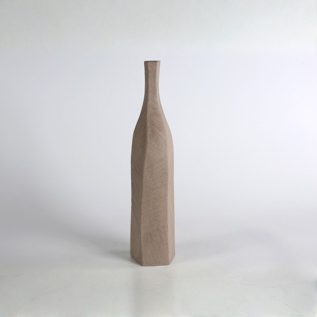 Pre-order 65 Days Delivery Dark sand Medium chizzled bottle vase CB4370-43-R920 - Vases - ebarza Furniture UAE | Shop Modern Furniture in Abu Dhabi & Dubai - مفروشات ايبازرا في الامارات | تسوق اثاث عصري وديكورات مميزة في دبي وابوظبي