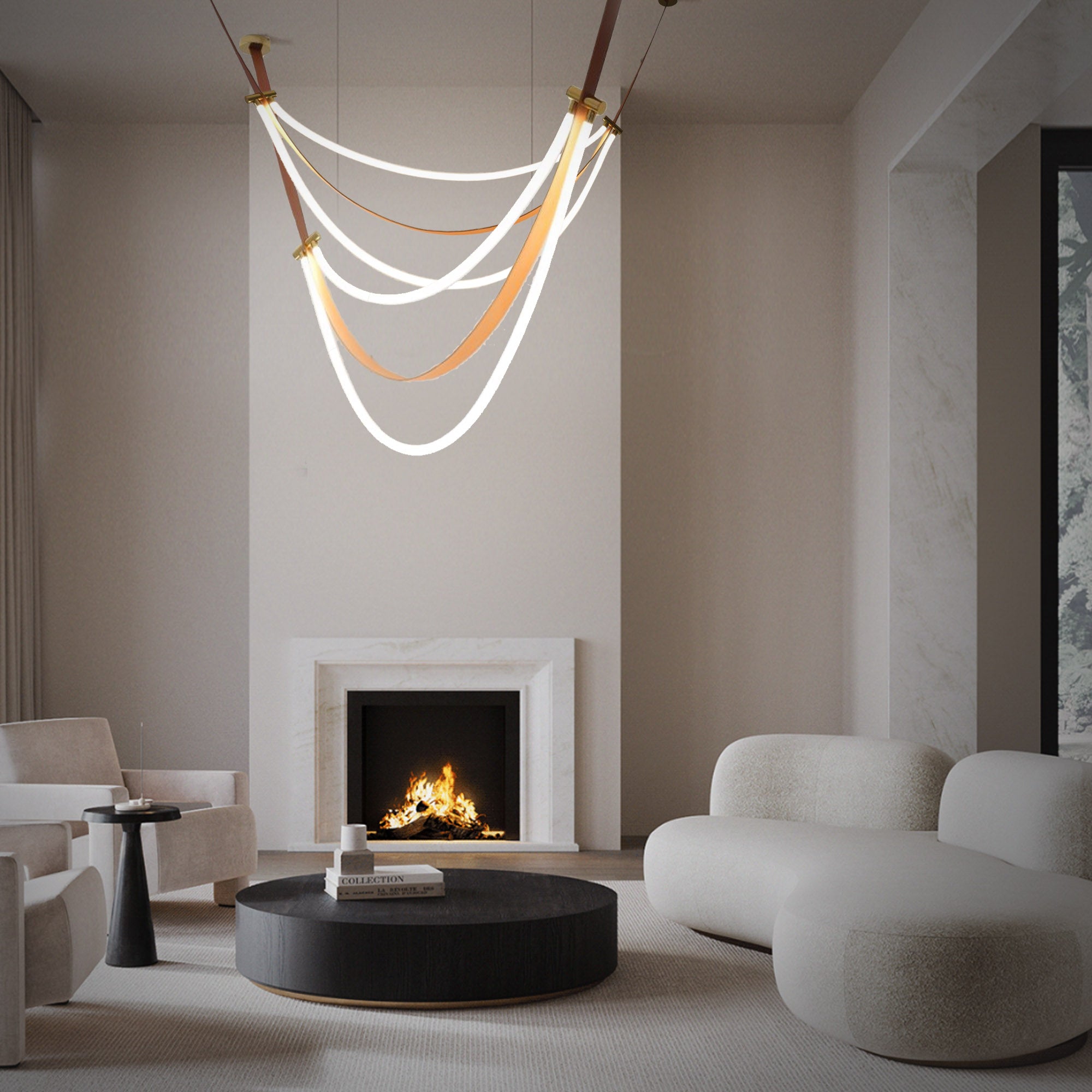 Aurora Borealis Orange Leather Golden Pendant Lamp CY-DD-1051/4m - Pendant Lamps - ebarza Furniture UAE | Shop Modern Furniture in Abu Dhabi & Dubai - مفروشات ايبازرا في الامارات | تسوق اثاث عصري وديكورات مميزة في دبي وابوظبي