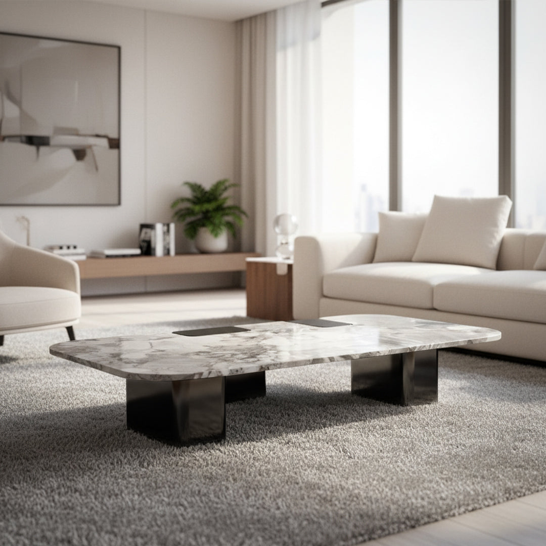 Coffee Table Natural Stone Top Stainless Steel Leg - LT054L - Coffee Tables - ebarza Furniture UAE | Shop Modern Furniture in Abu Dhabi & Dubai - مفروشات ايبازرا في الامارات | تسوق اثاث عصري وديكورات مميزة في دبي وابوظبي