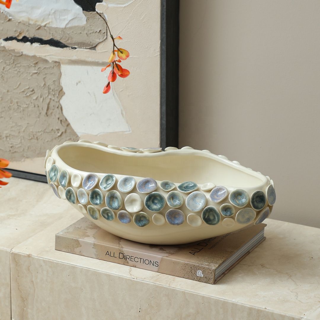 Pre-order 15 Days Delivery Colorful Round Glazed Handmade Ceramic Bowl FF-D25180B - Bowls - ebarza Furniture UAE | Shop Modern Furniture in Abu Dhabi & Dubai - مفروشات ايبازرا في الامارات | تسوق اثاث عصري وديكورات مميزة في دبي وابوظبي