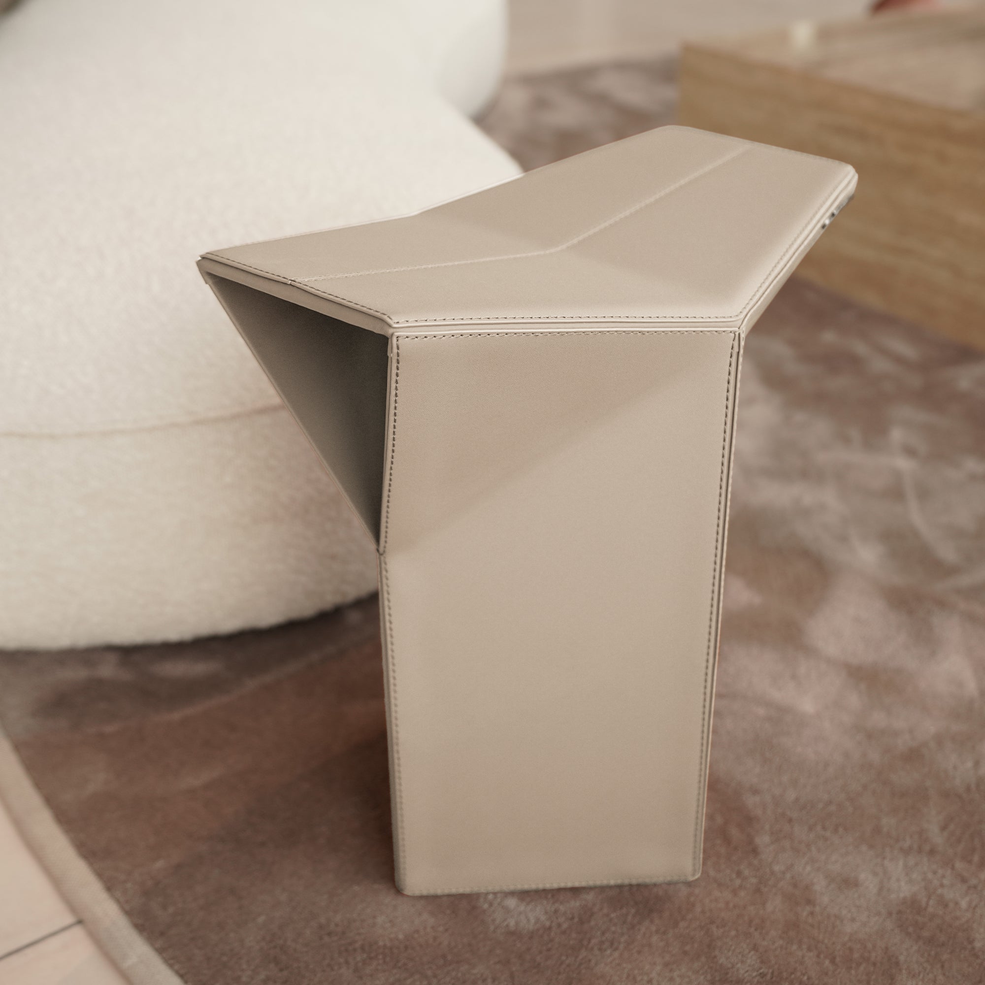 Microfiber Saddle Leather Side Table/ Low Stool JK-D161 Beige - Poufs - ebarza Furniture UAE | Shop Modern Furniture in Abu Dhabi & Dubai - مفروشات ايبازرا في الامارات | تسوق اثاث عصري وديكورات مميزة في دبي وابوظبي