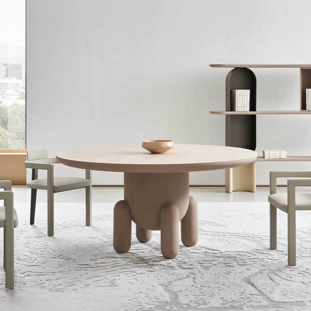 Zephyr Veneer Round Dining Table BMCJ-CT6091 - Dining Tables - ebarza Furniture UAE | Shop Modern Furniture in Abu Dhabi & Dubai - مفروشات ايبازرا في الامارات | تسوق اثاث عصري وديكورات مميزة في دبي وابوظبي