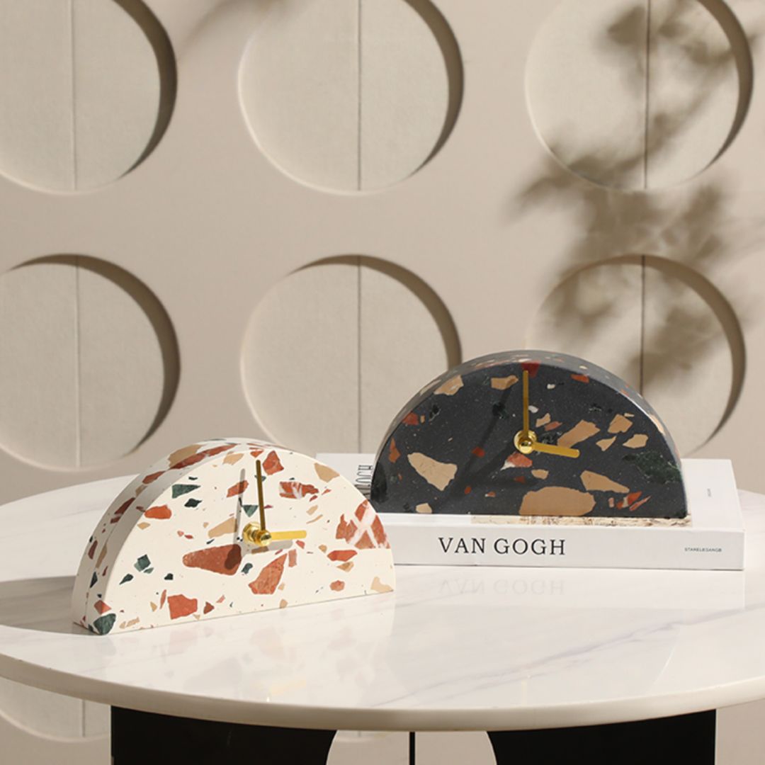 Half Round Stone Table Clock Dark Color FB-T24001B - Clocks - ebarza Furniture UAE | Shop Modern Furniture in Abu Dhabi & Dubai - مفروشات ايبازرا في الامارات | تسوق اثاث عصري وديكورات مميزة في دبي وابوظبي