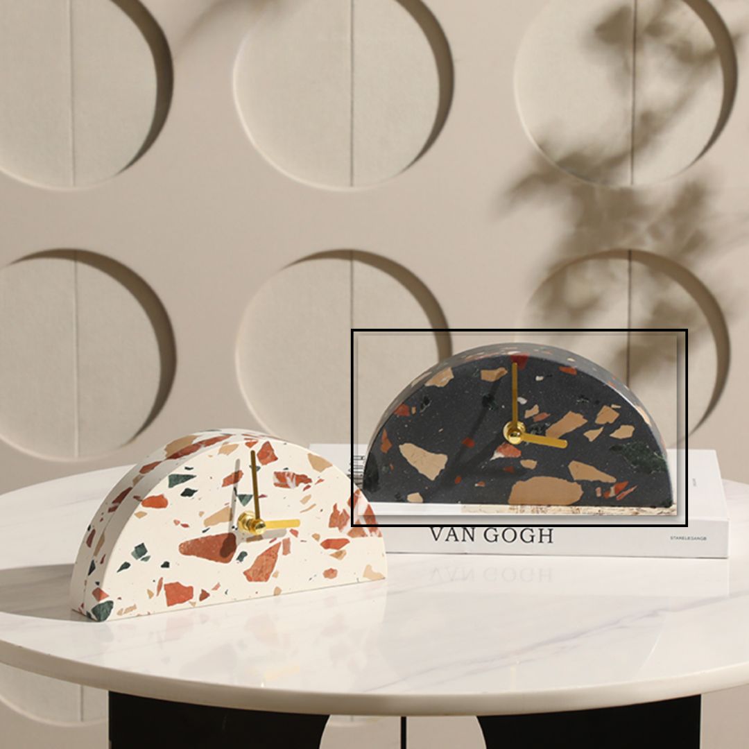 Half Round Stone Table Clock Dark Color FB-T24001B - Clocks - ebarza Furniture UAE | Shop Modern Furniture in Abu Dhabi & Dubai - مفروشات ايبازرا في الامارات | تسوق اثاث عصري وديكورات مميزة في دبي وابوظبي