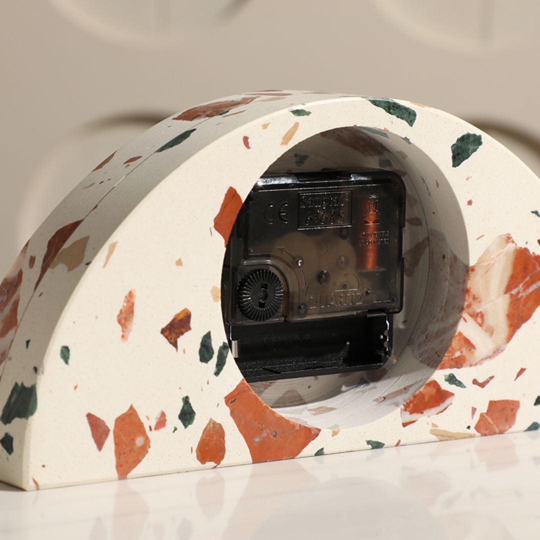 Half Round Stone Table Clock Light Color FB-T24001A - Clocks - ebarza Furniture UAE | Shop Modern Furniture in Abu Dhabi & Dubai - مفروشات ايبازرا في الامارات | تسوق اثاث عصري وديكورات مميزة في دبي وابوظبي