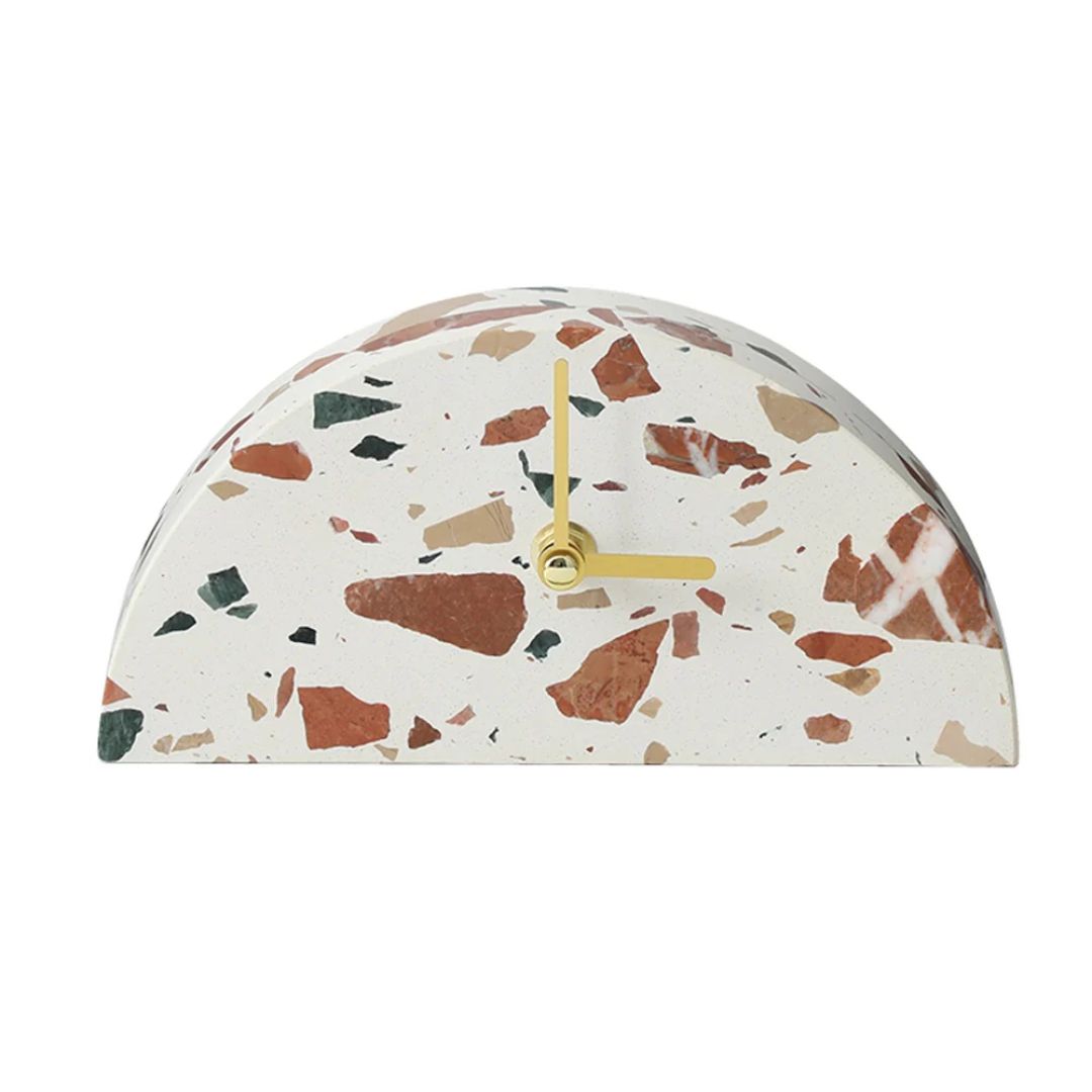 Half Round Stone Clock Light Color FB-T24001A - Clocks - ebarza Furniture UAE | Shop Modern Furniture in Abu Dhabi & Dubai - مفروشات ايبازرا في الامارات | تسوق اثاث عصري وديكورات مميزة في دبي وابوظبي