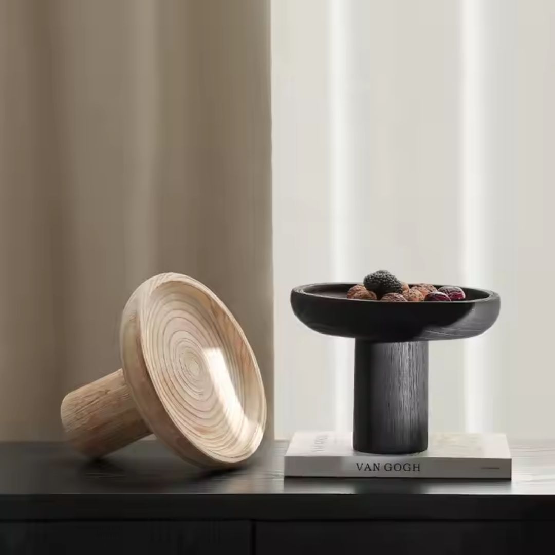High-Legged Wooden Fruit Bowl-Black FB-MC23010B - Bowls - ebarza Furniture UAE | Shop Modern Furniture in Abu Dhabi & Dubai - مفروشات ايبازرا في الامارات | تسوق اثاث عصري وديكورات مميزة في دبي وابوظبي