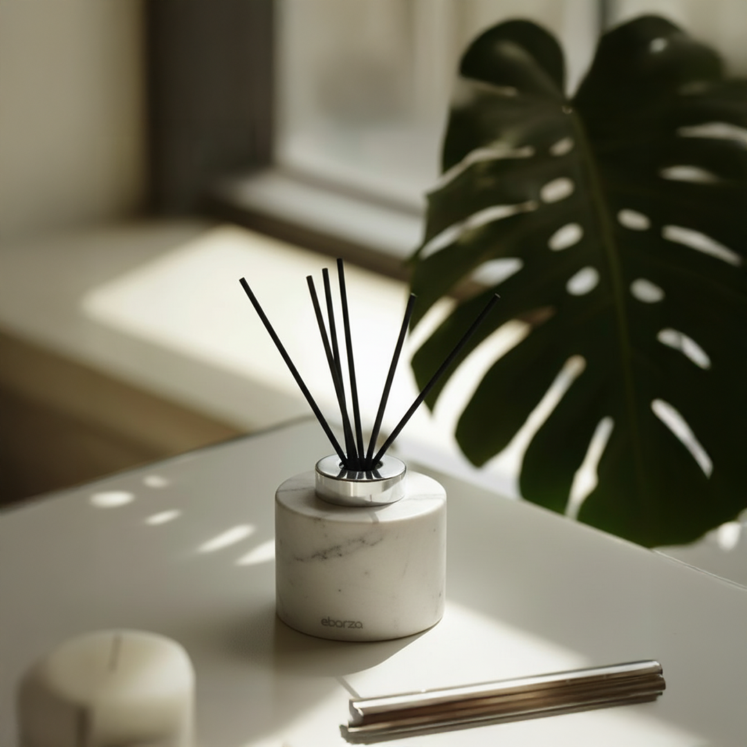 Jazz White Marble Circular Incense Dispenser (Silver Accessories) KXP880B - Stick Diffusers - ebarza Furniture UAE | Shop Modern Furniture in Abu Dhabi & Dubai - مفروشات ايبازرا في الامارات | تسوق اثاث عصري وديكورات مميزة في دبي وابوظبي