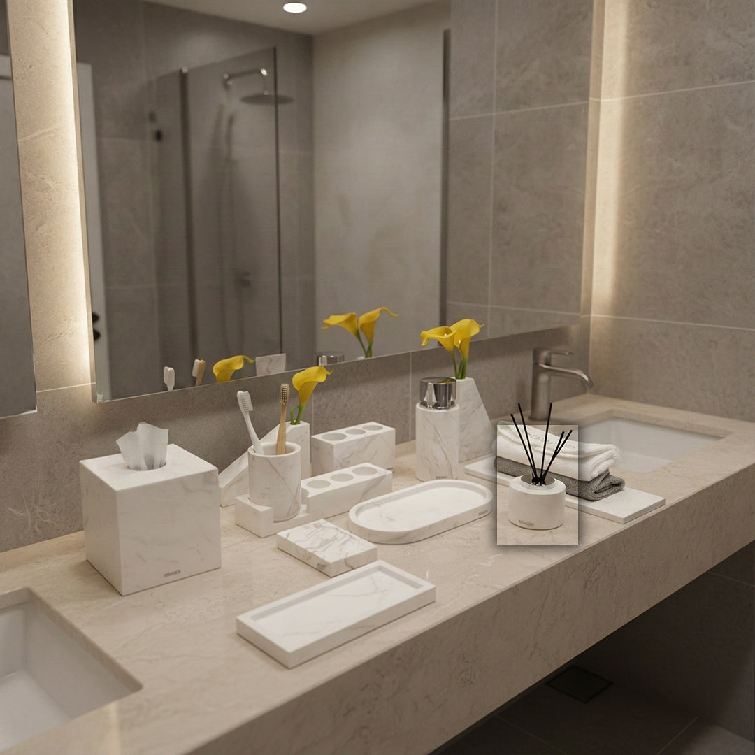 Jazz White Marble Circular Incense Dispenser (Silver Accessories) KXP880B - Stick Diffusers - ebarza Furniture UAE | Shop Modern Furniture in Abu Dhabi & Dubai - مفروشات ايبازرا في الامارات | تسوق اثاث عصري وديكورات مميزة في دبي وابوظبي