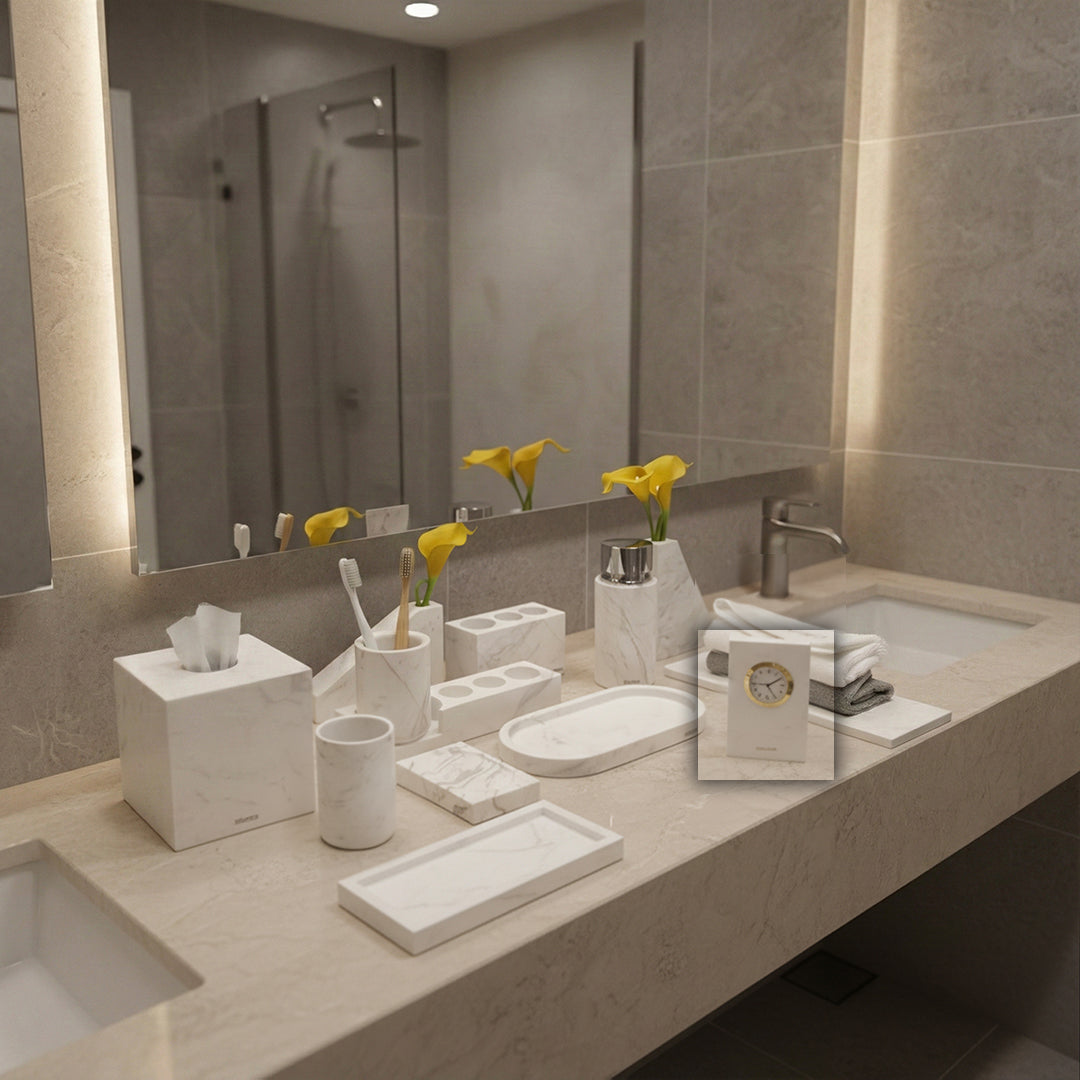 Jazz White Marble Small Desk Clock TCA880 - Clocks - ebarza Furniture UAE | Shop Modern Furniture in Abu Dhabi & Dubai - مفروشات ايبازرا في الامارات | تسوق اثاث عصري وديكورات مميزة في دبي وابوظبي