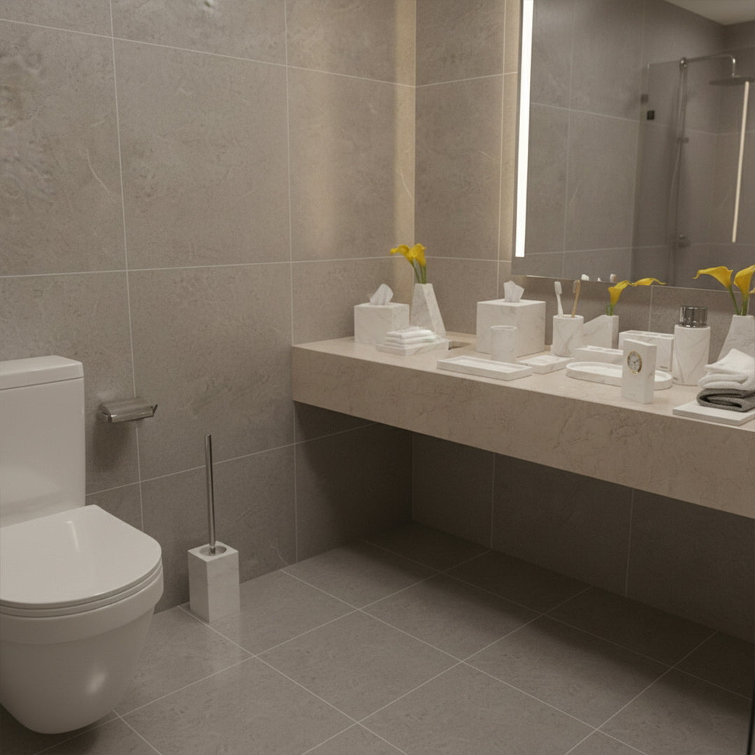 Jazz White Marble Square Toilet Brush SBK880-7 - Bathroom Accessories - ebarza Furniture UAE | Shop Modern Furniture in Abu Dhabi & Dubai - مفروشات ايبازرا في الامارات | تسوق اثاث عصري وديكورات مميزة في دبي وابوظبي