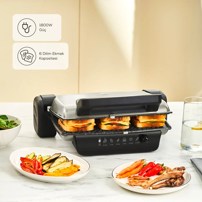 Karaca Crust Grill Toast Grill and Toaster 6 Slices Matte Cream 153.09.01.6893 - Kitchen Appliances - ebarza Furniture UAE | Shop Modern Furniture in Abu Dhabi & Dubai - مفروشات ايبازرا في الامارات | تسوق اثاث عصري وديكورات مميزة في دبي وابوظبي