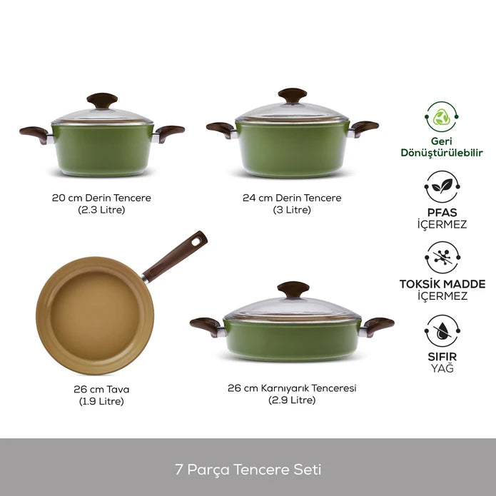 Karaca Swiss Crystal Nature Pro 7 Piece Cookware Set 153.03.08.4491 - Cookware Sets - ebarza Furniture UAE | Shop Modern Furniture in Abu Dhabi & Dubai - مفروشات ايبازرا في الامارات | تسوق اثاث عصري وديكورات مميزة في دبي وابوظبي