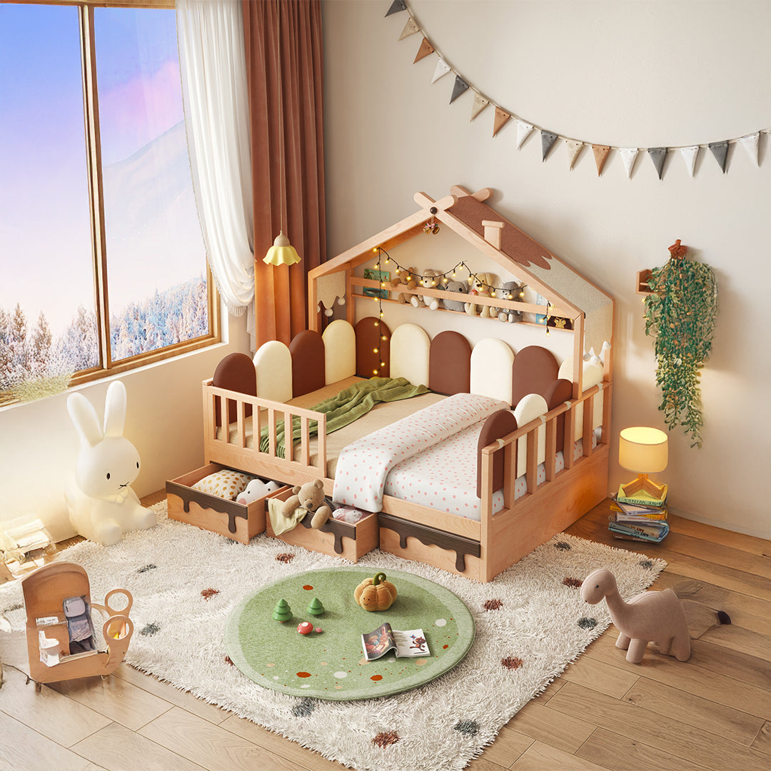 Pre-order 25 Days Delivery Neapolitan Kid Bed With drawers E2221F - Kids Beds - ebarza Furniture UAE | Shop Modern Furniture in Abu Dhabi & Dubai - مفروشات ايبازرا في الامارات | تسوق اثاث عصري وديكورات مميزة في دبي وابوظبي