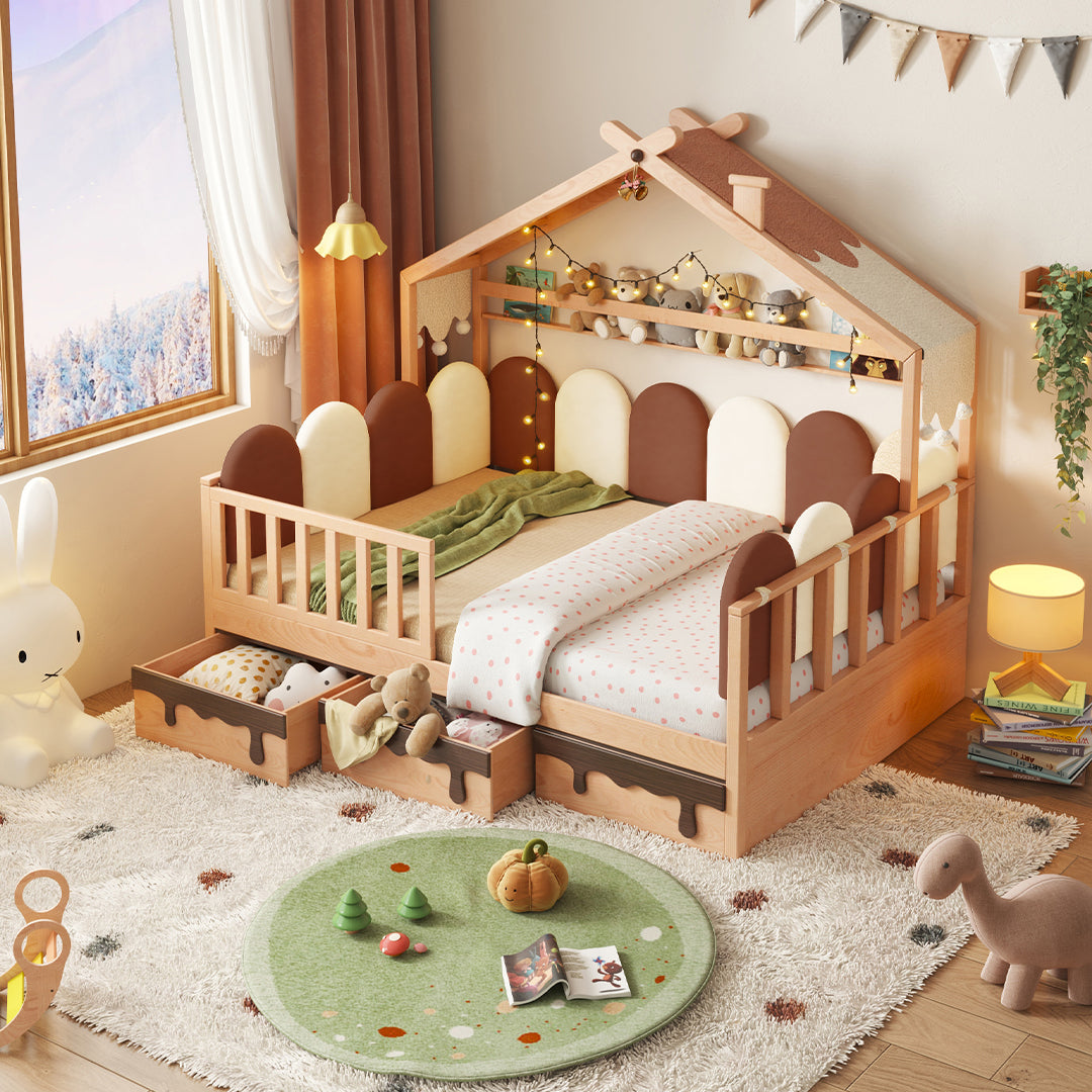 Pre-order 25 Days Delivery Neapolitan Kid Bed With drawers E2221F - Kids Beds - ebarza Furniture UAE | Shop Modern Furniture in Abu Dhabi & Dubai - مفروشات ايبازرا في الامارات | تسوق اثاث عصري وديكورات مميزة في دبي وابوظبي